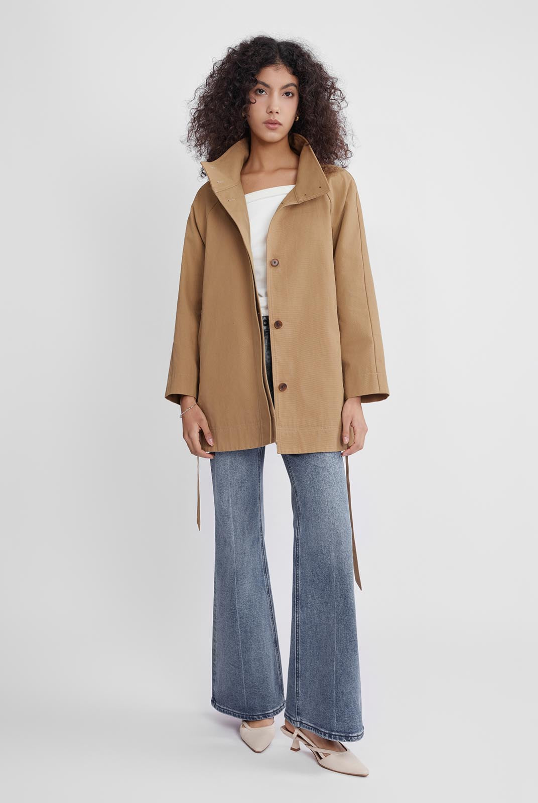 ASOBIO Stand Collar Belted Trench Coat