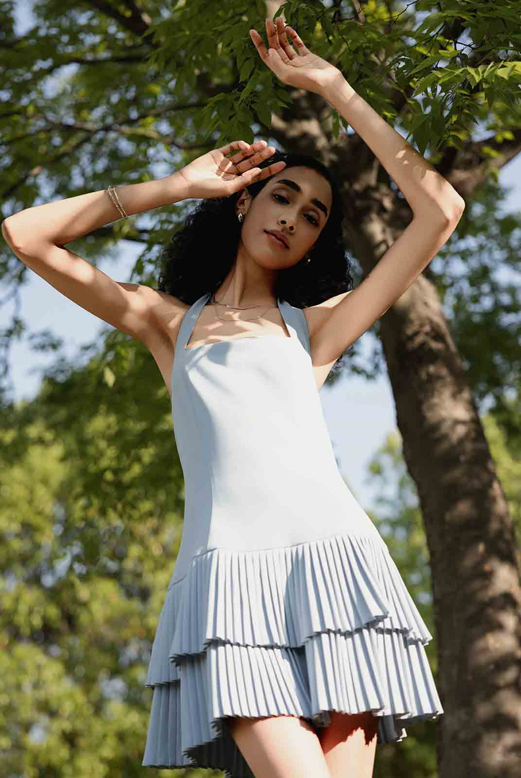 Halterneck Pleated Mini Dress