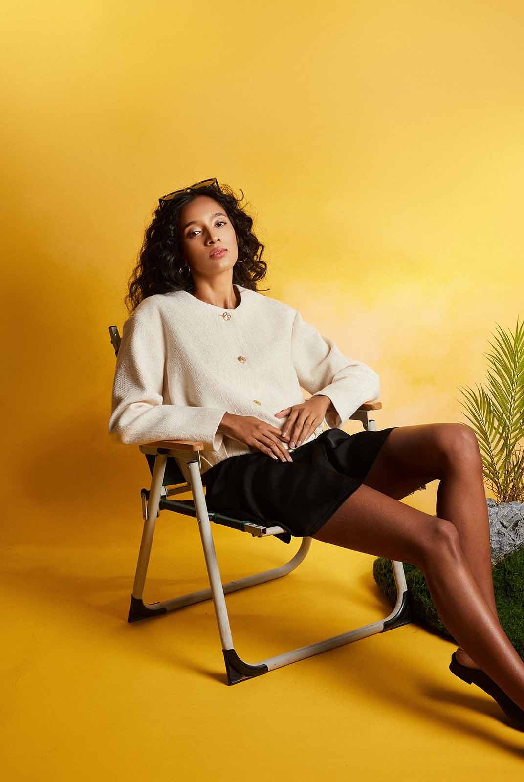 ASOBIO Cropped Tweed Jacket with Pleated Hem