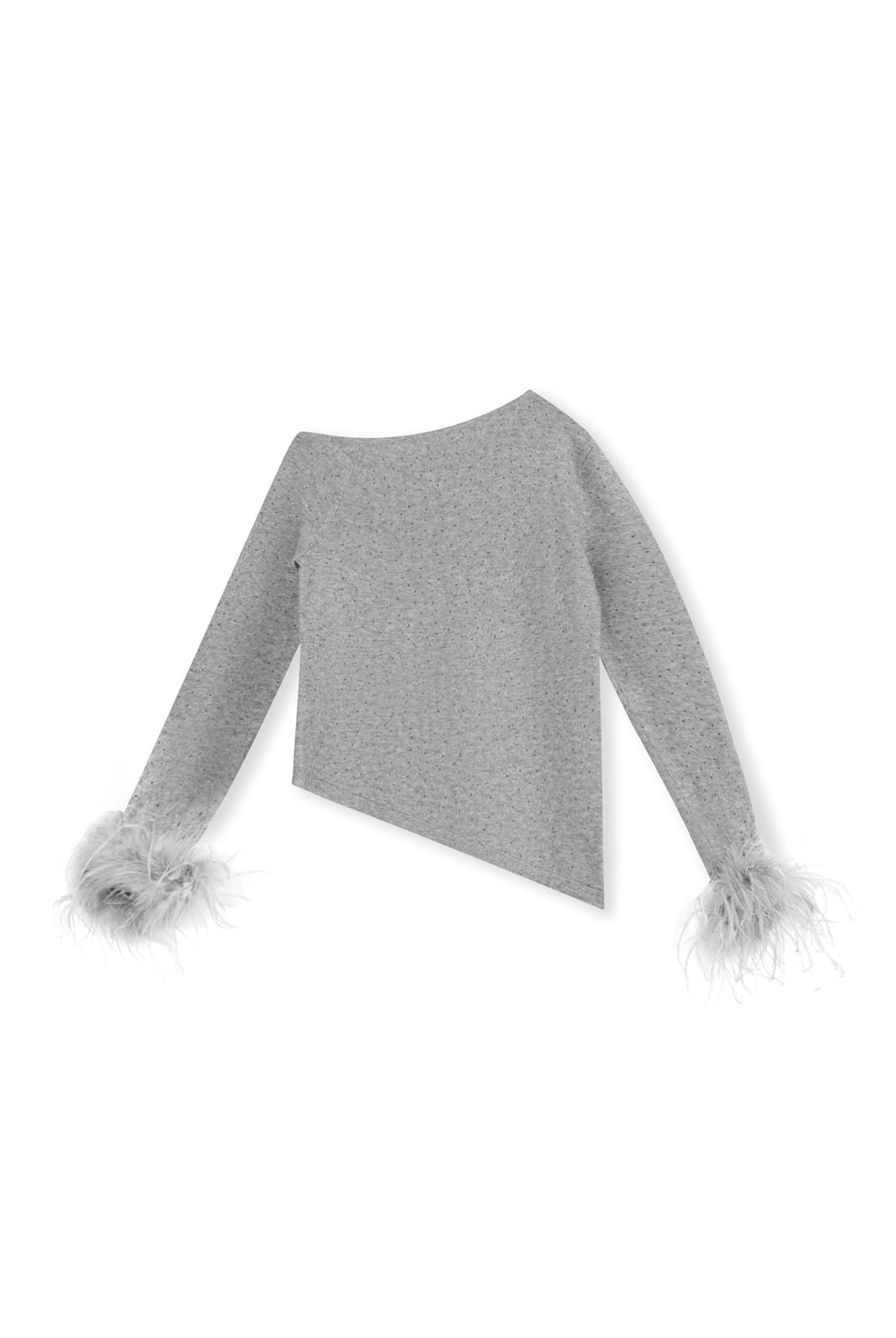 ASOBIO One-Shoulder Crystal Knit Sweater with Feather Cuffs
