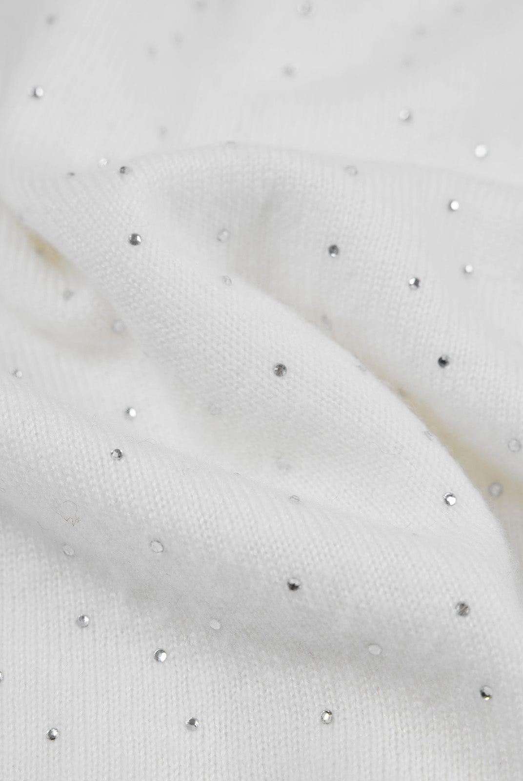 ASOBIO One-Shoulder Crystal Knit Sweater with Feather Cuffs