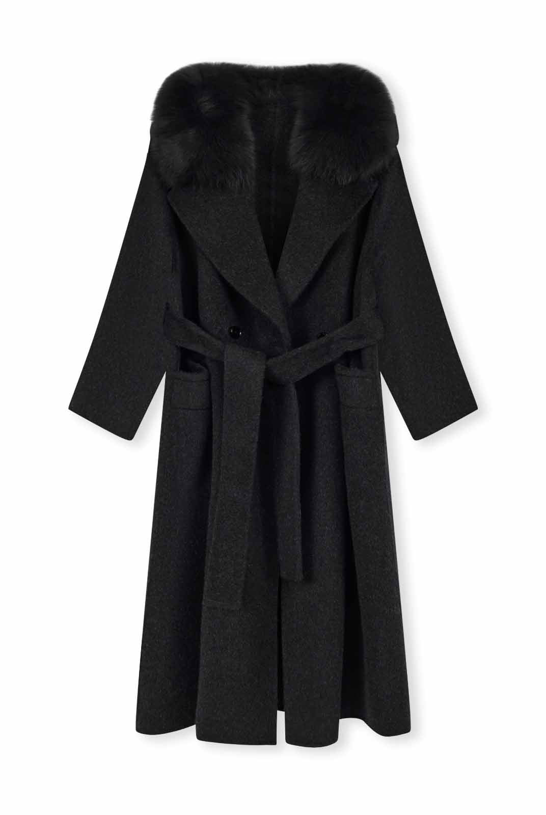 ASOBIO Wool Coat with Detachable Fox Fur Collar
