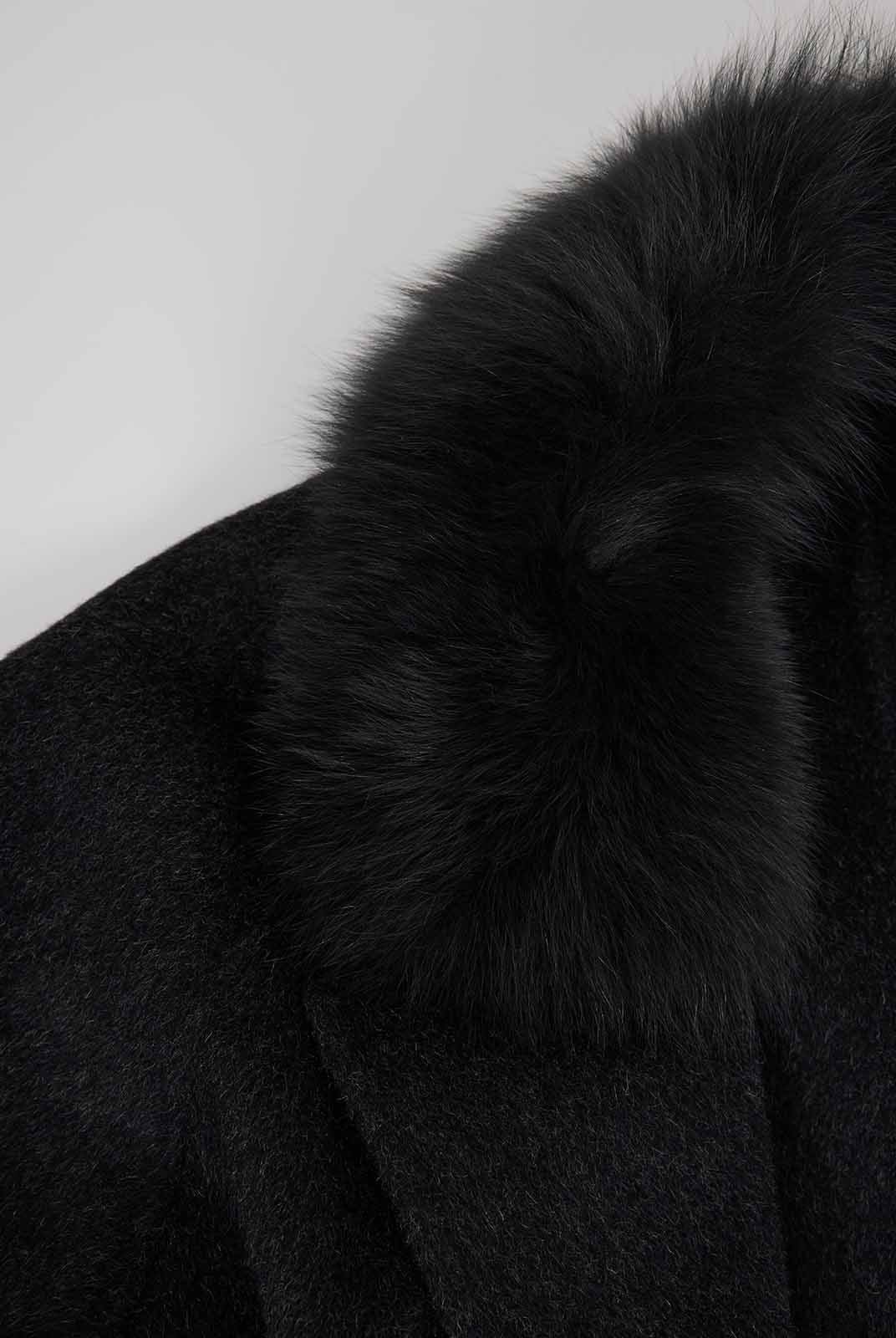 ASOBIO Wool Coat with Detachable Fox Fur Collar