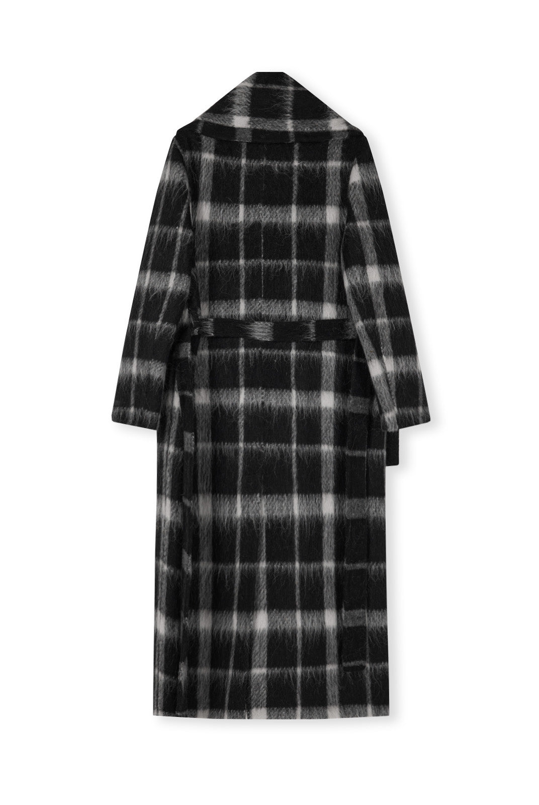 ASOBIO Checked Double-Faced Wool Long Coat with Removable Scarf