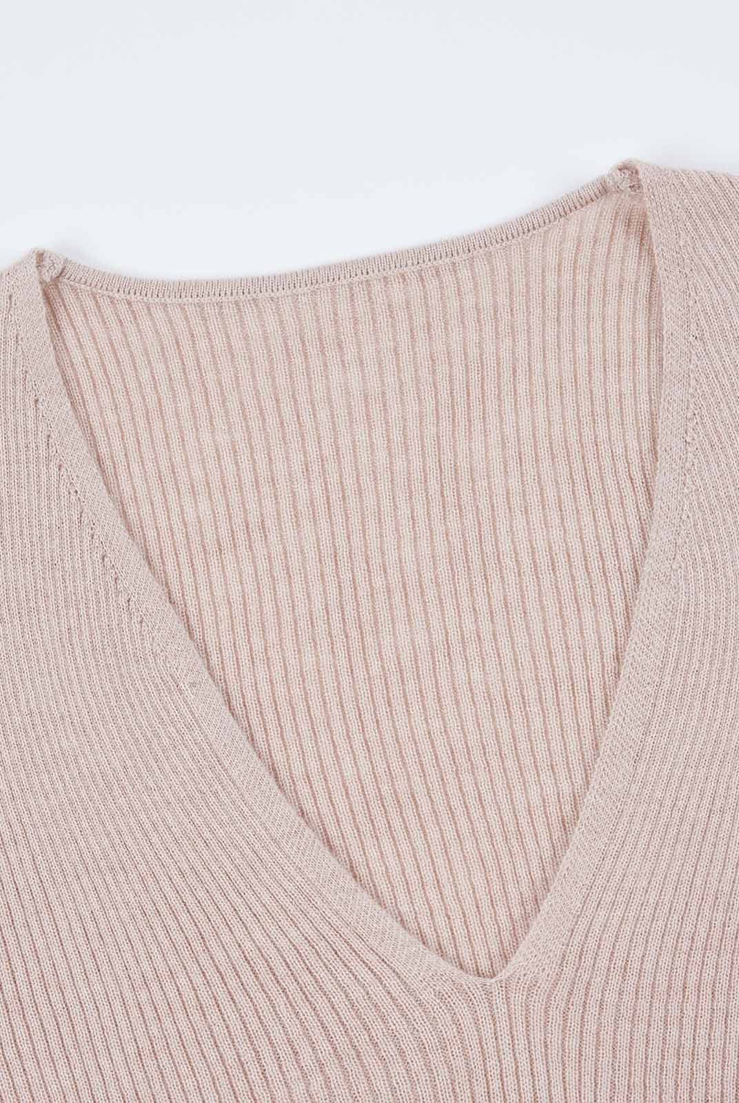 Lightweight merino V-Neck Ribbed Wool Knit Top
