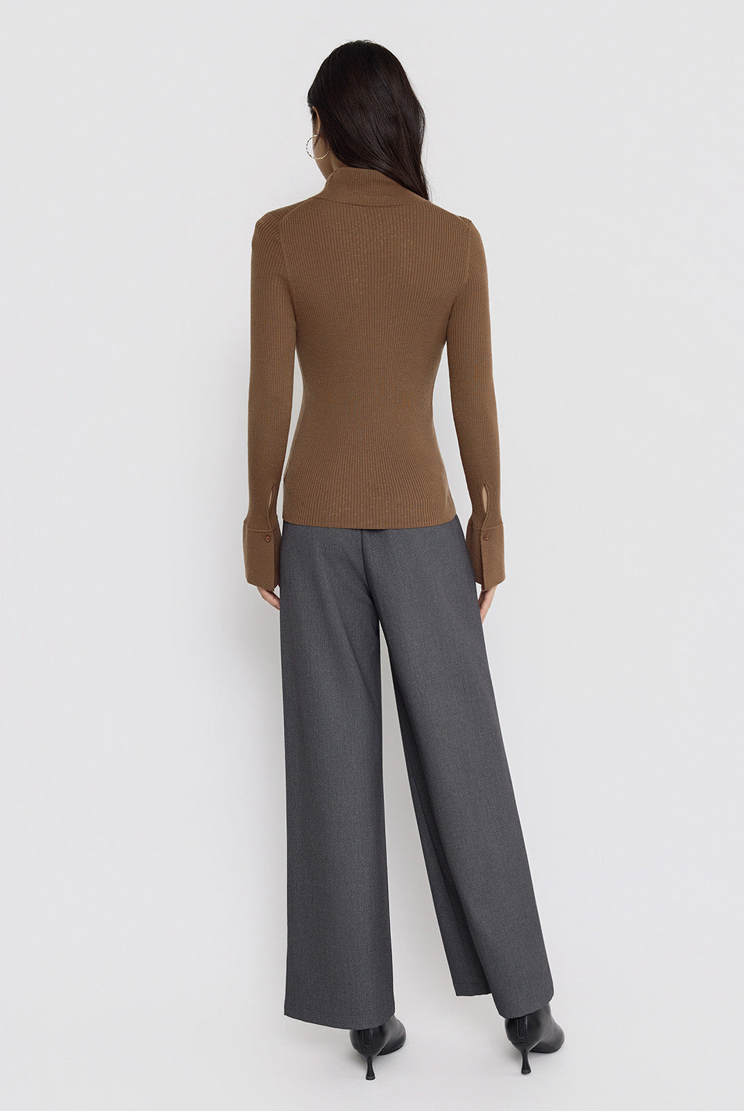 ASOBIO Wool-Blend Pleated Wide-Leg Pant