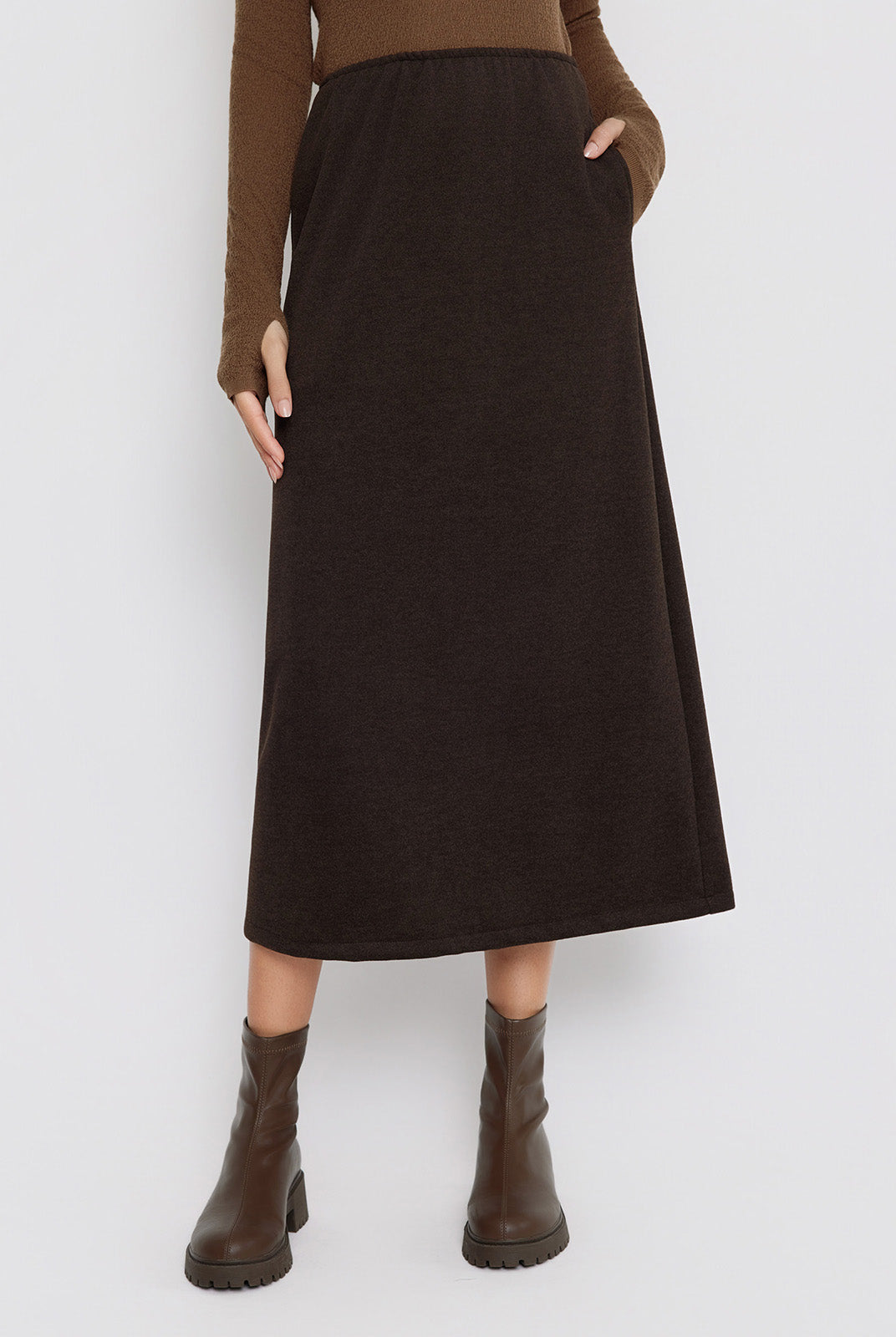 ASOBIO Wool-Blend Knit Midi Skirt