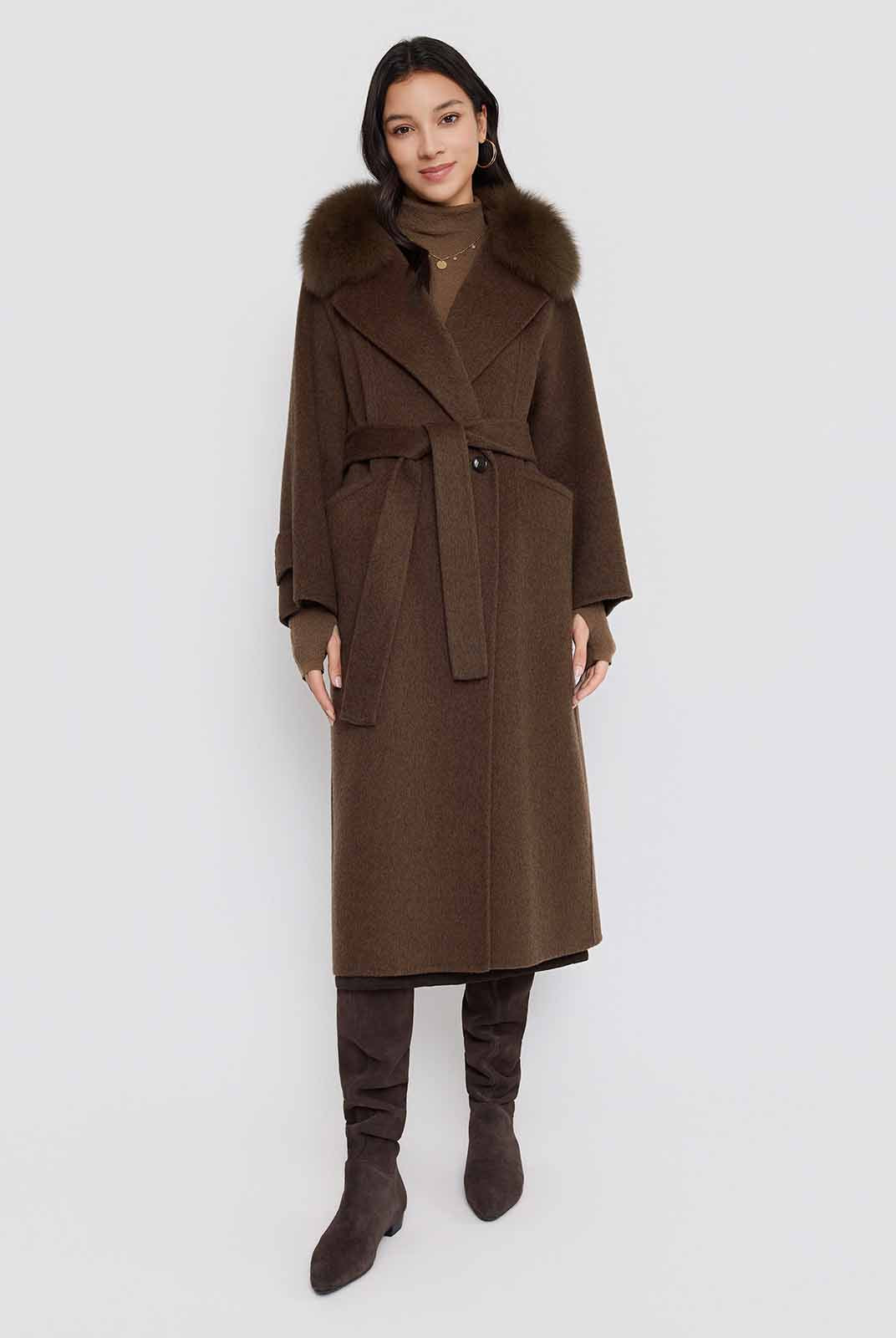 ASOBIO Wool Coat with Detachable Fox Fur Collar