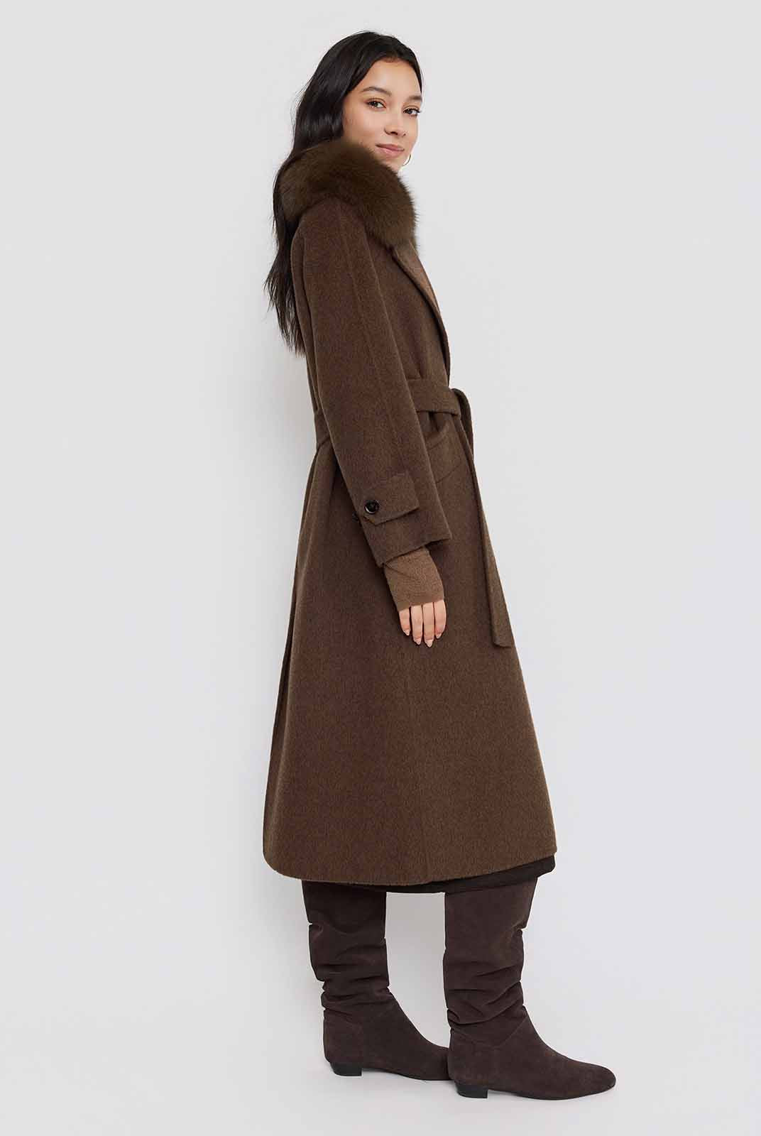 ASOBIO Wool Coat with Detachable Fox Fur Collar