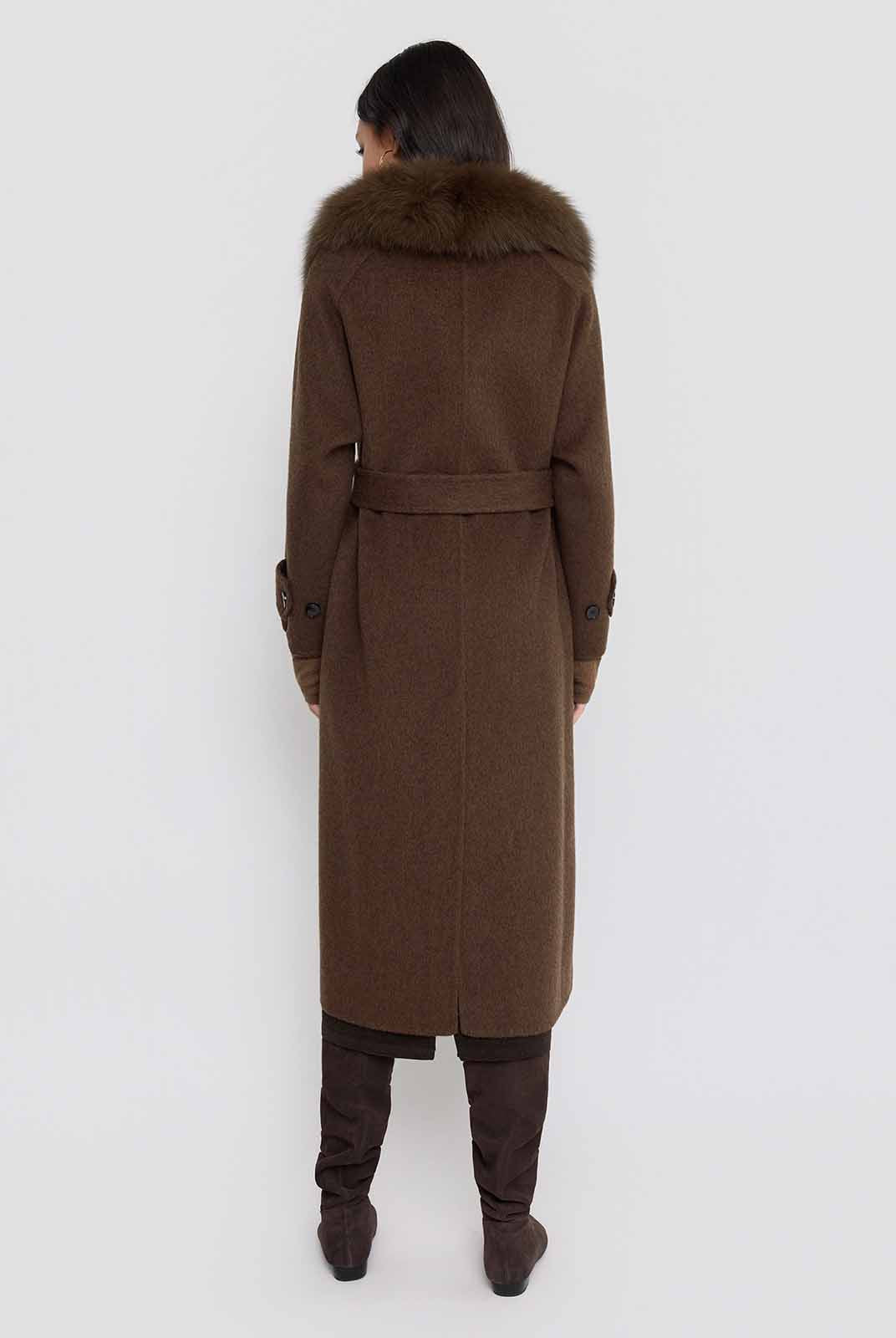 ASOBIO Wool Coat with Detachable Fox Fur Collar