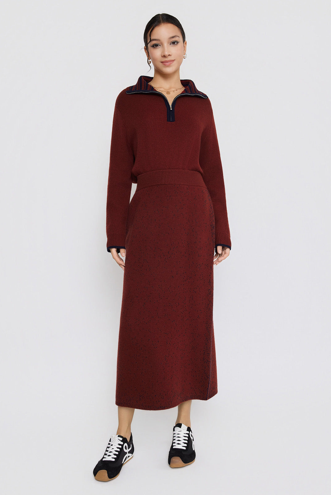 ASOBIO 100% Wool Knit Midi Skirt