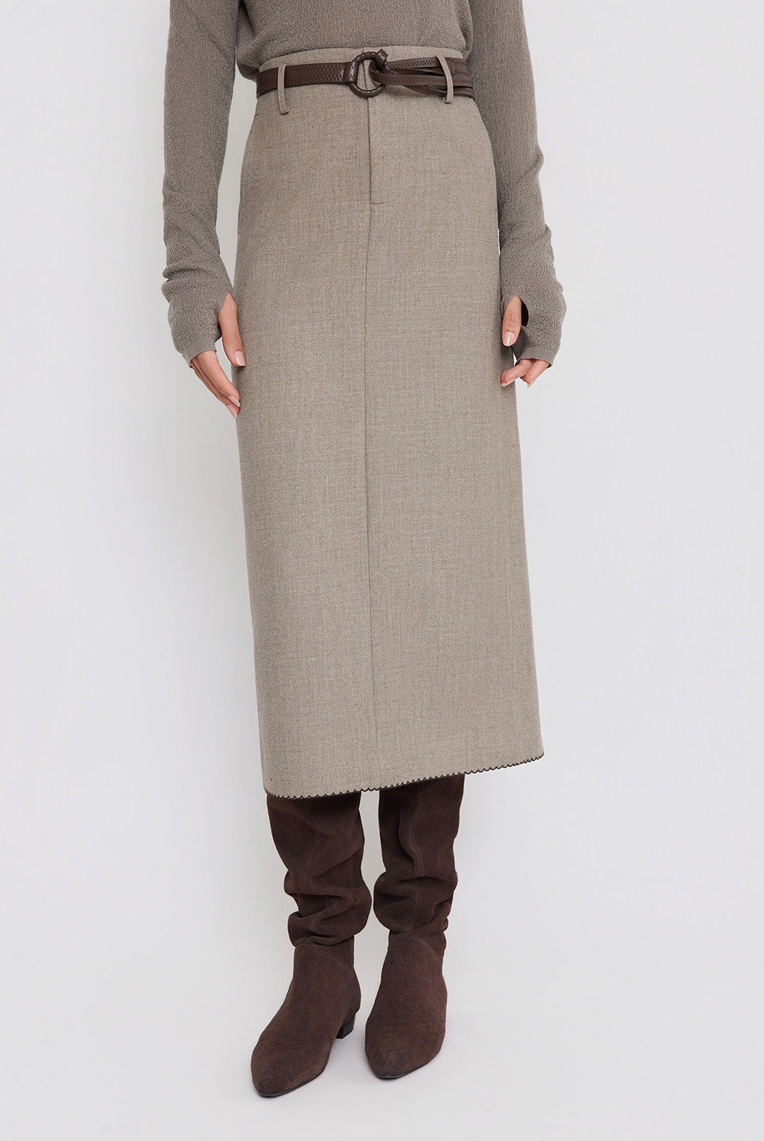 ASOBIO High-Waist Belted Midi Skirt