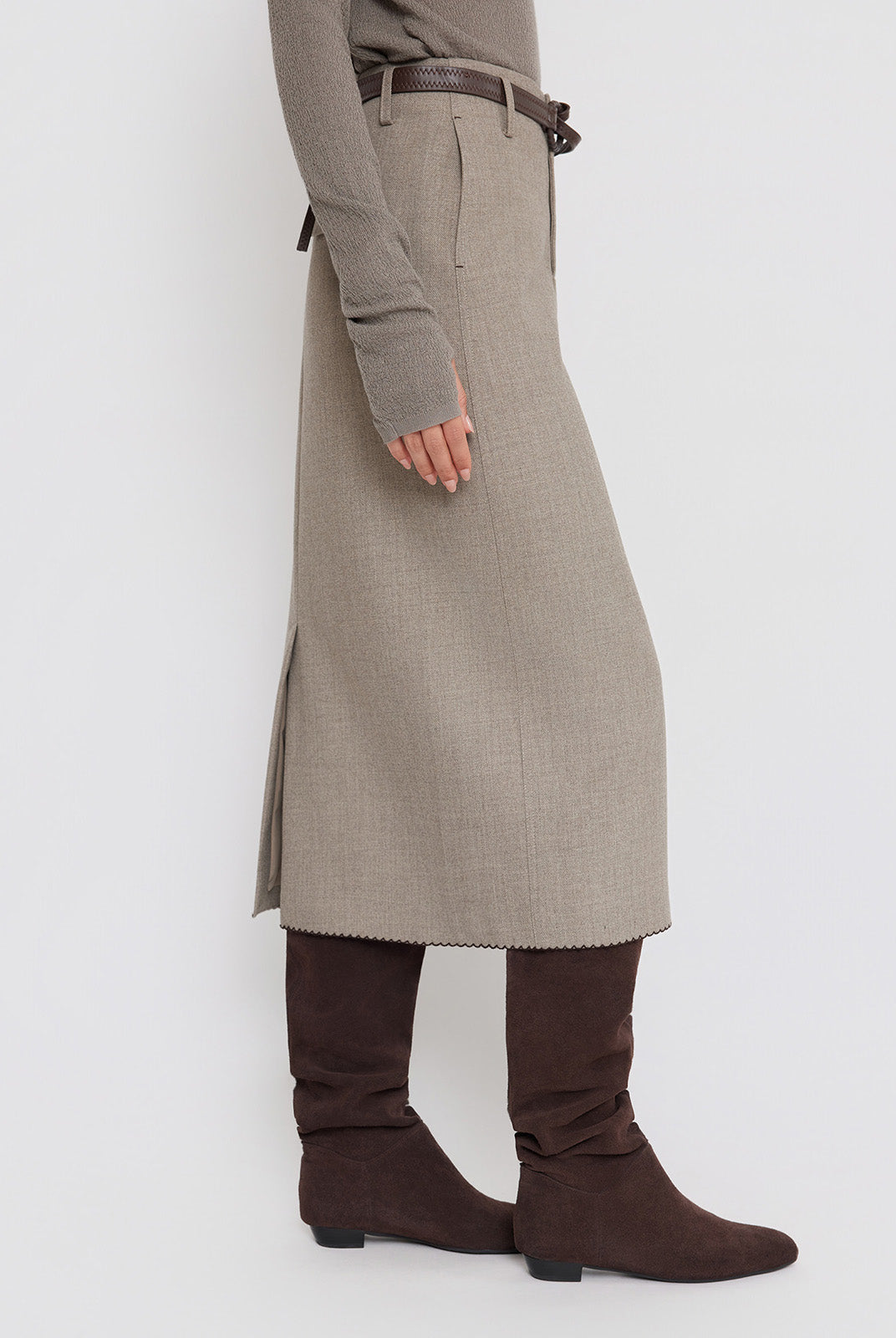 ASOBIO High-Waist Belted Midi Skirt