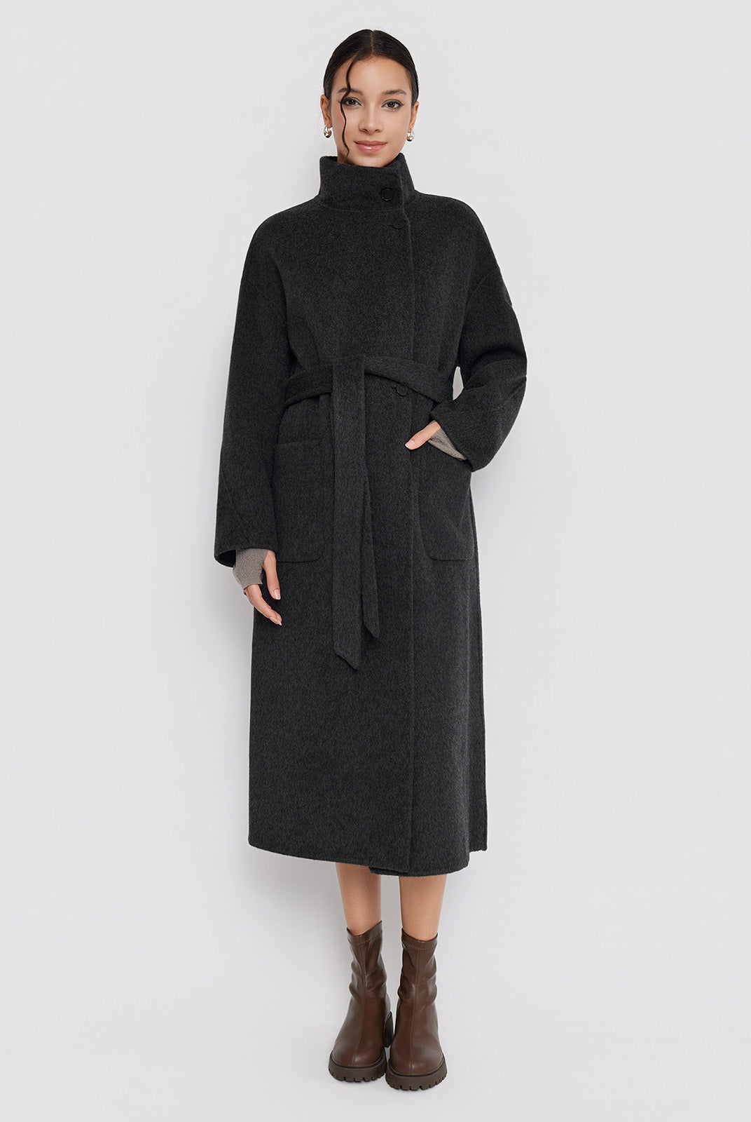 ASOBIO Minimal Long Wool-Alpaca Wrap Coat