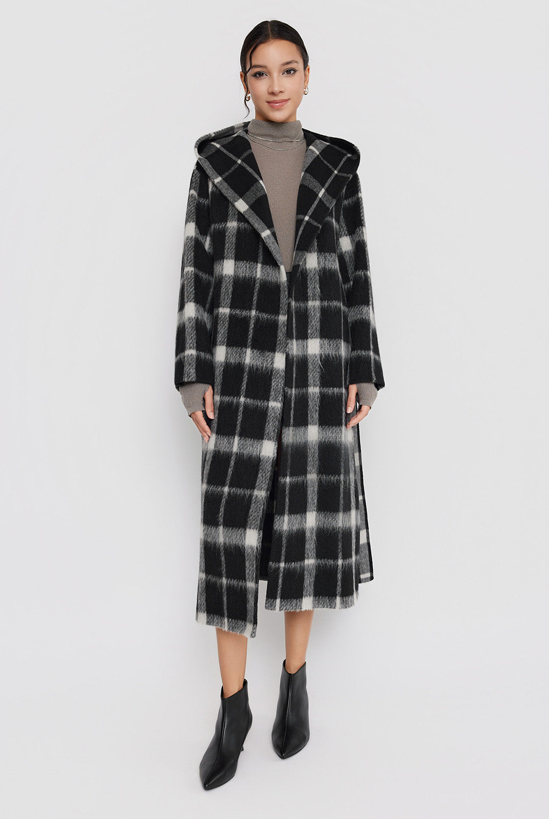 ASOBIO Double-Faced Long Wool-Alpaca Hooded Coat