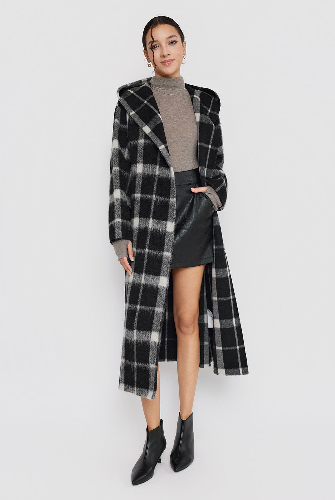 ASOBIO Double-Faced Long Wool-Alpaca Hooded Coat