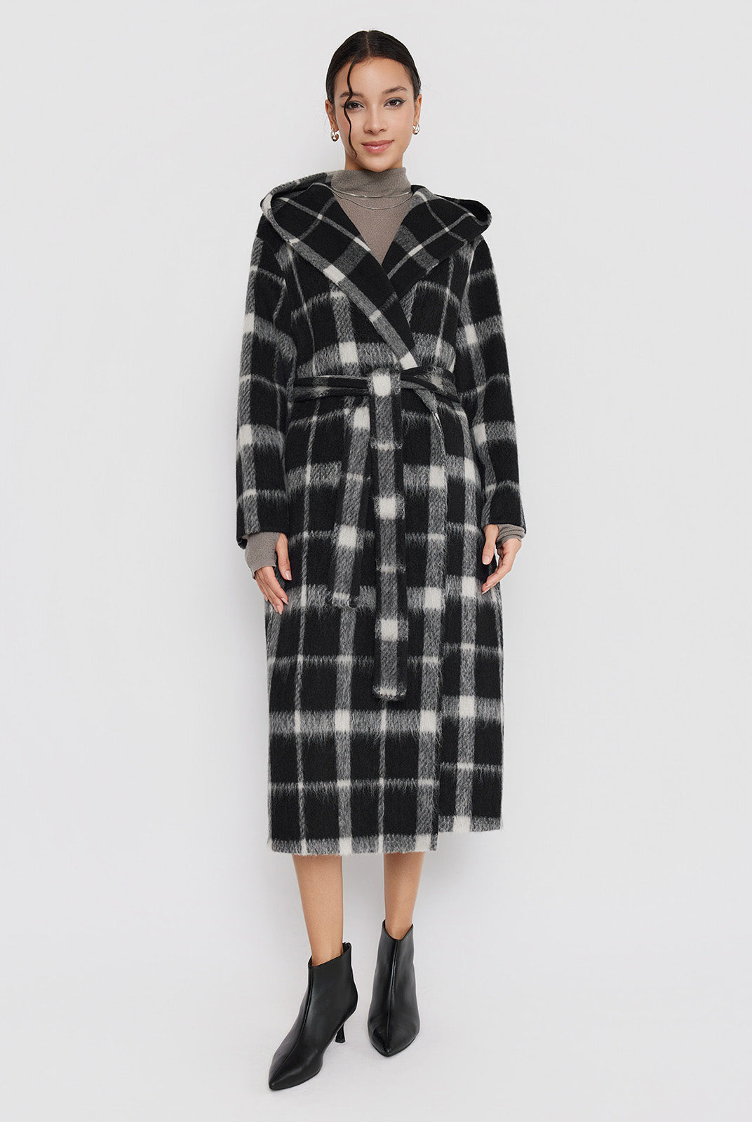 ASOBIO Double-Faced Long Wool-Alpaca Hooded Coat