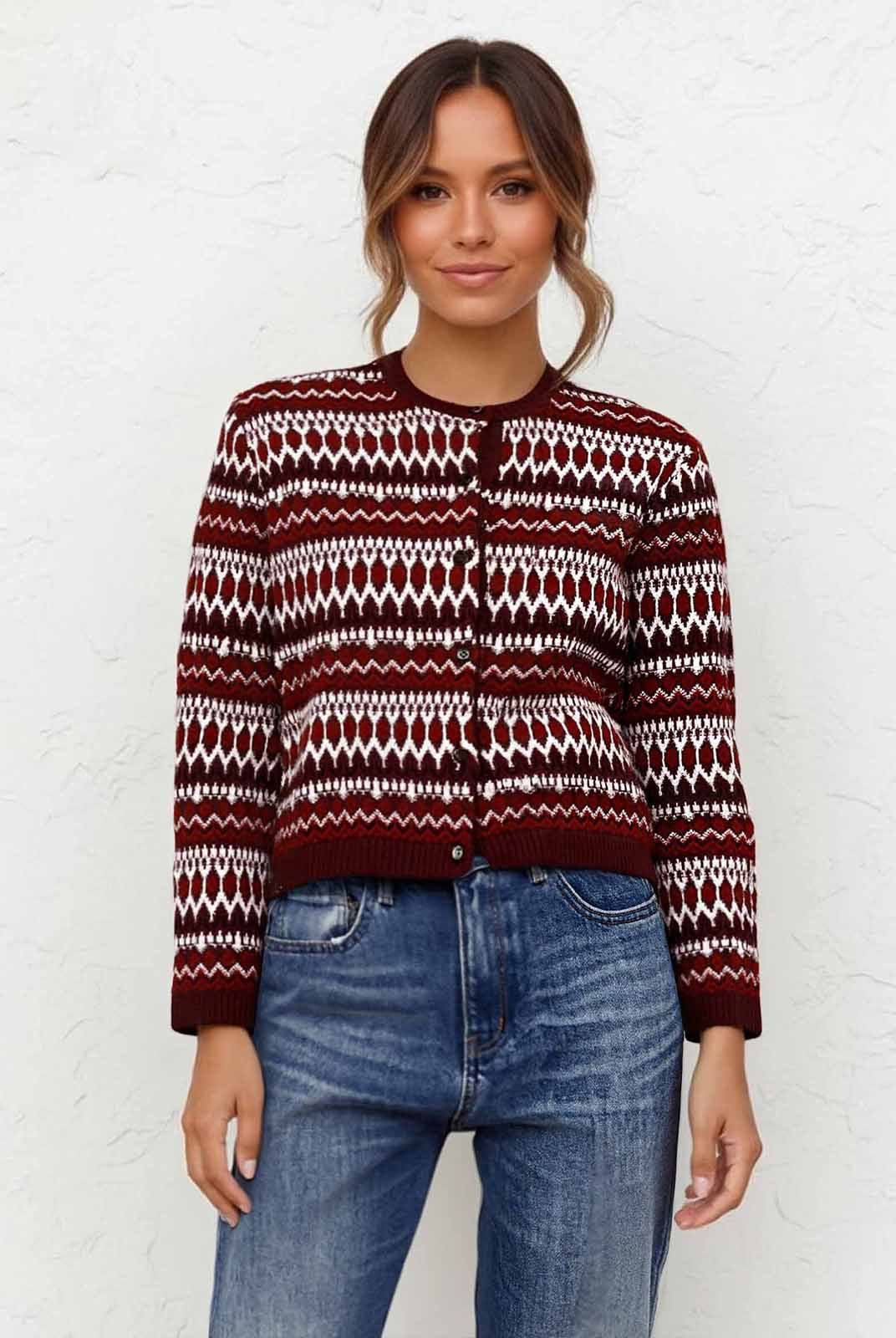 ASOBIO 100% Wool Fair Isle Cardigan