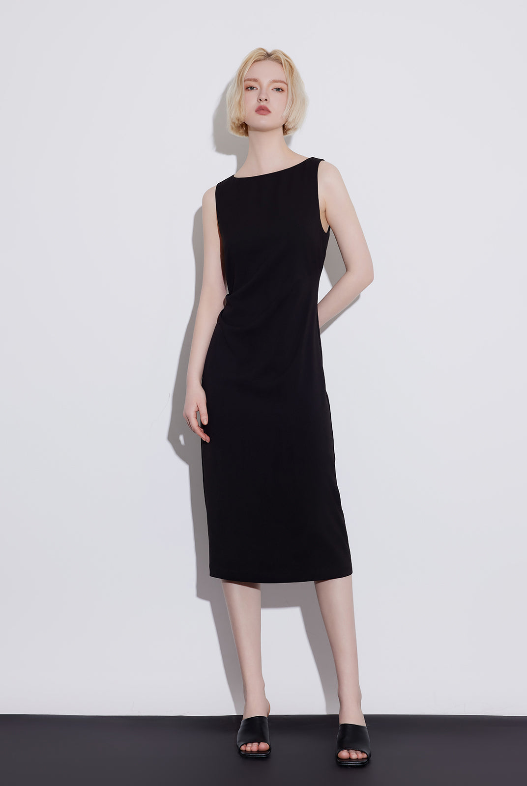 Crepe Boat Neck Midi Dress