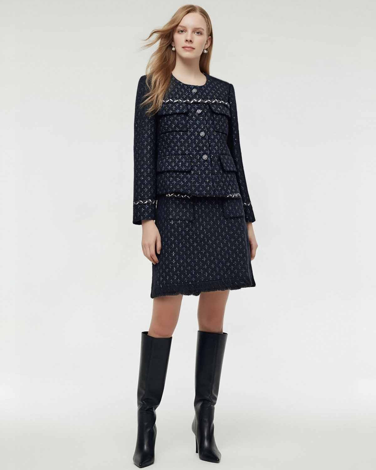 ASOBIO Tweed Round-Neck Jacket