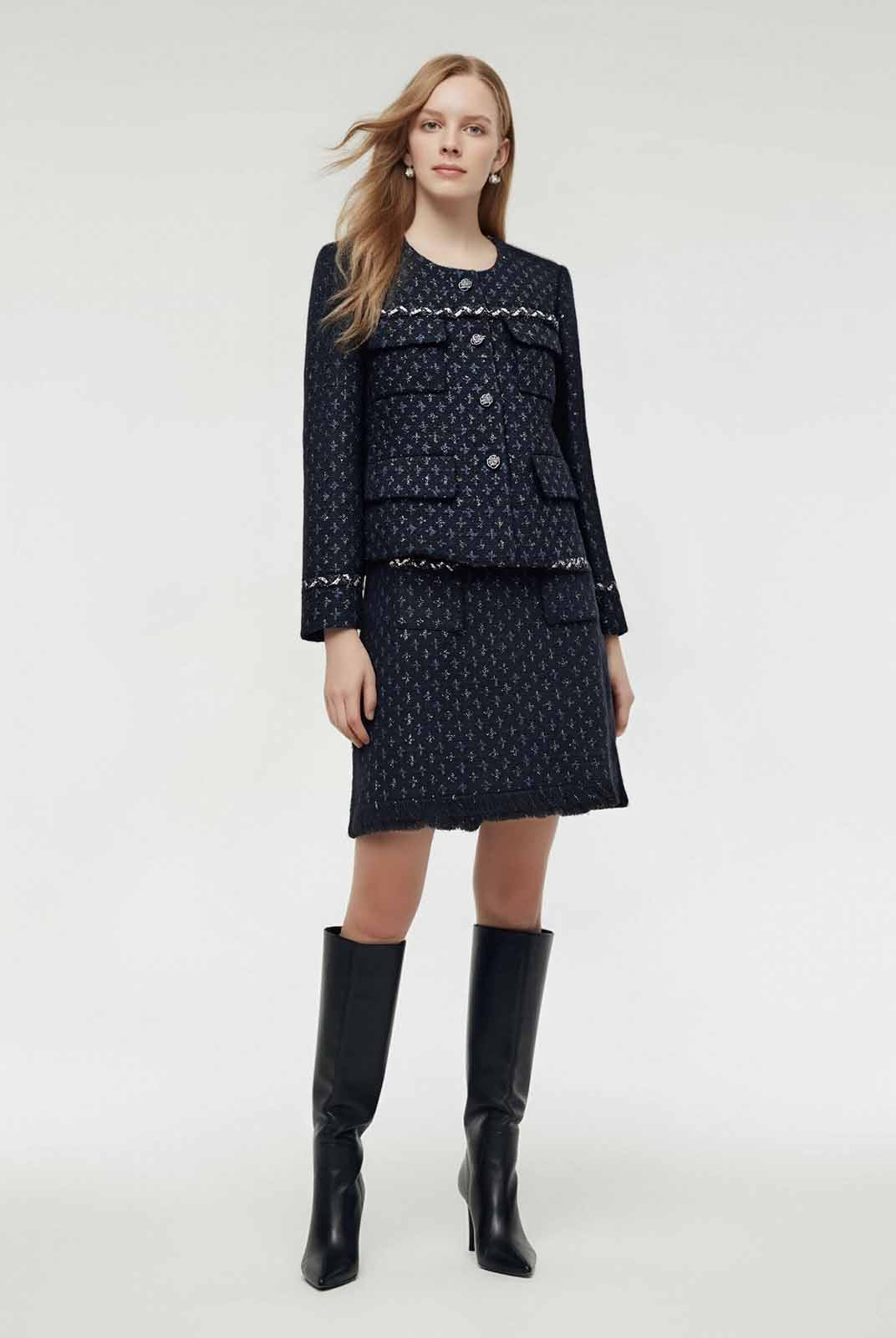 ASOBIO Tweed Round-Neck Jacket