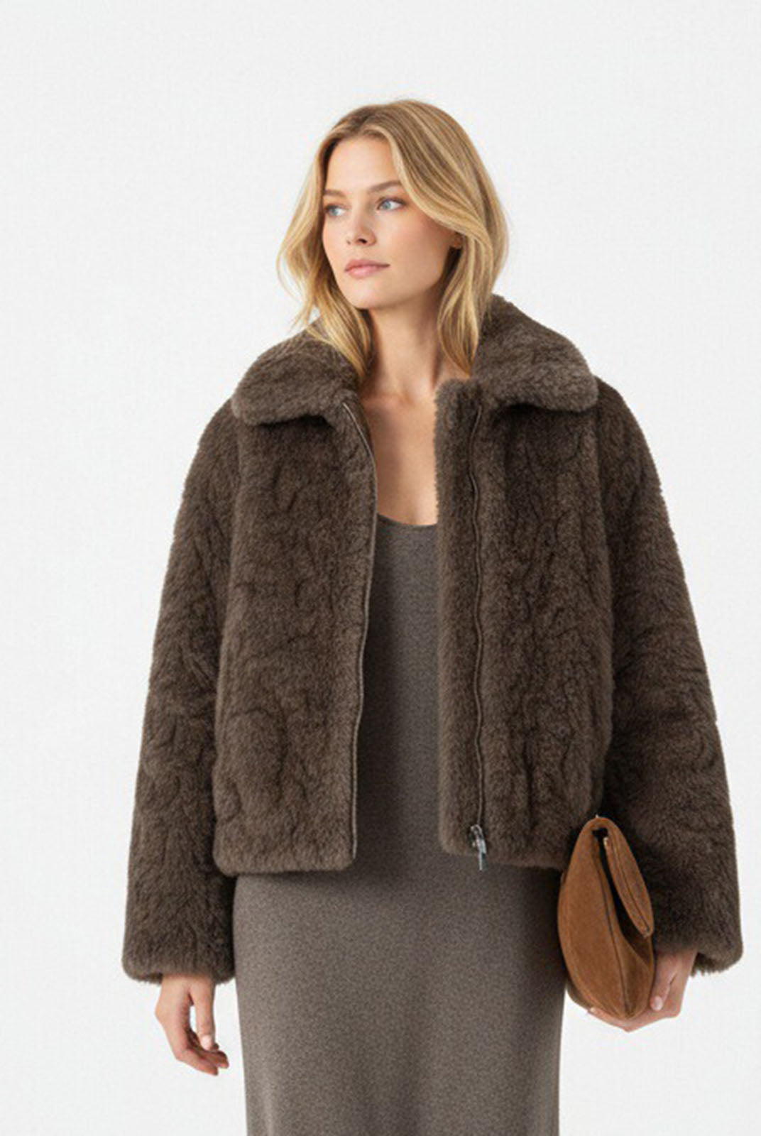 ASOBIO Faux Fur Zip-Up Jacket