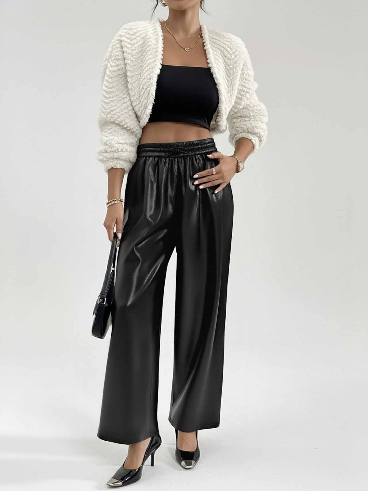 ASOBIO PU Straight-Leg Drawstring Pant