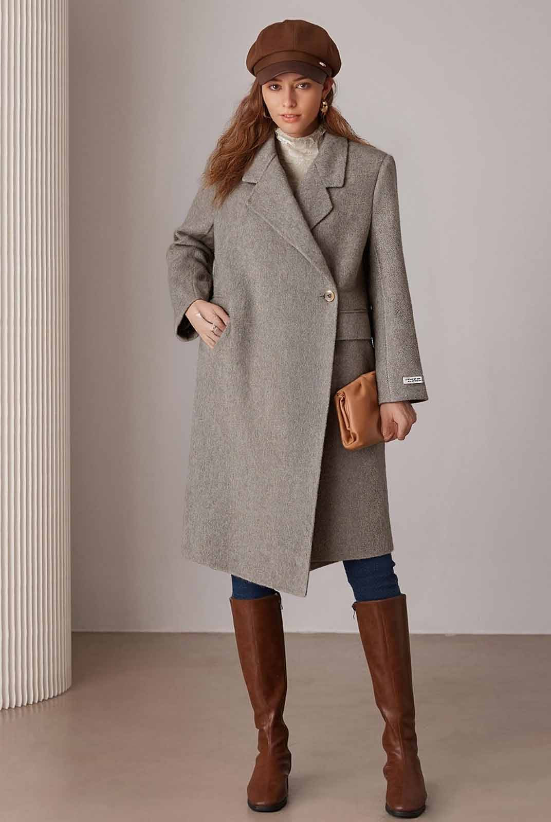 ASOBIO Double-Faced 100% Wool Single-Breasted Long Coat