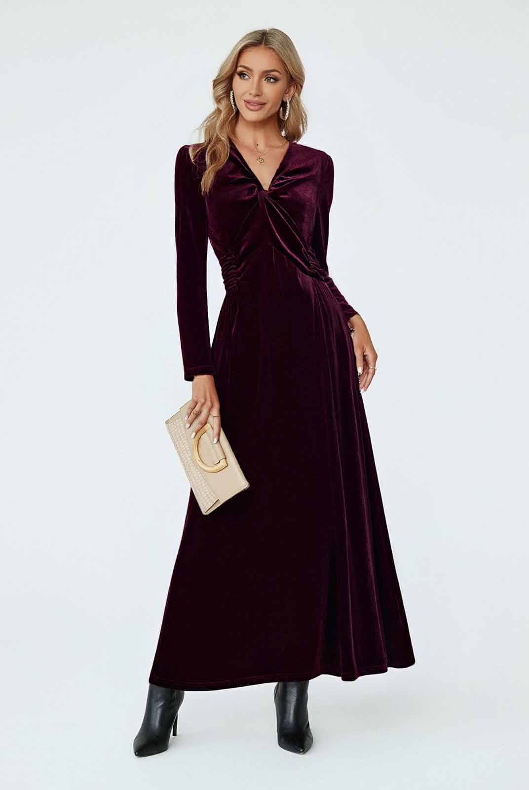 ASOBIO Velvet Twist-Front Maxi Dress