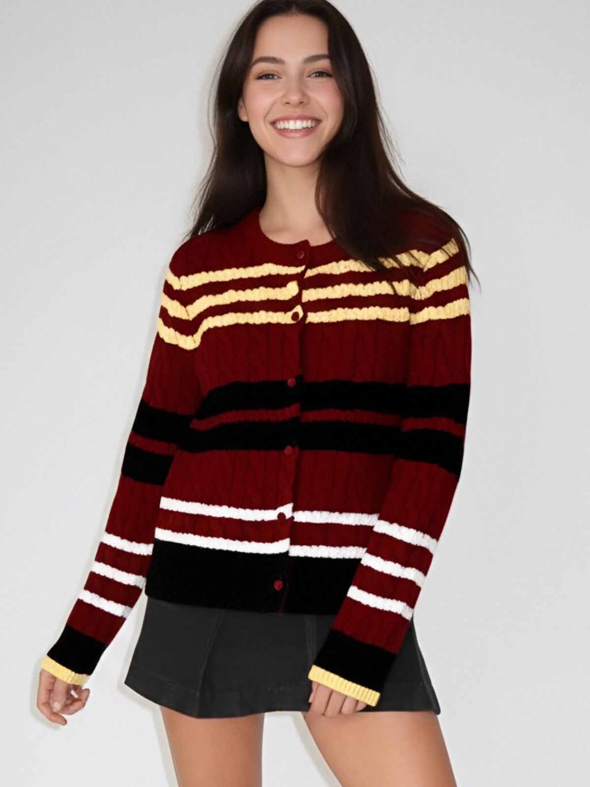 ASOBIO Cable-Knit Wool Cardigan