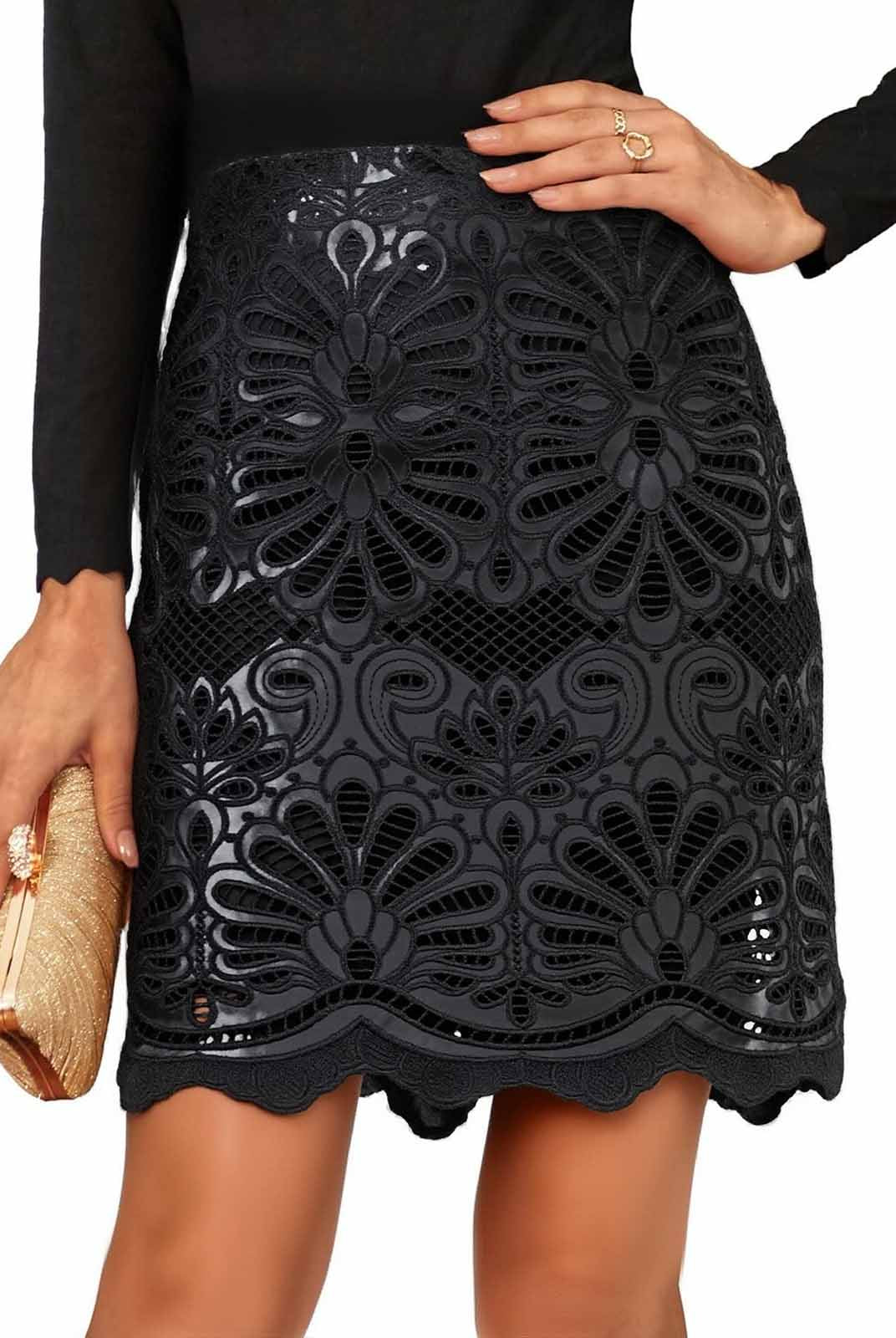 ASOBIO Embroidered PU Mini Skirt