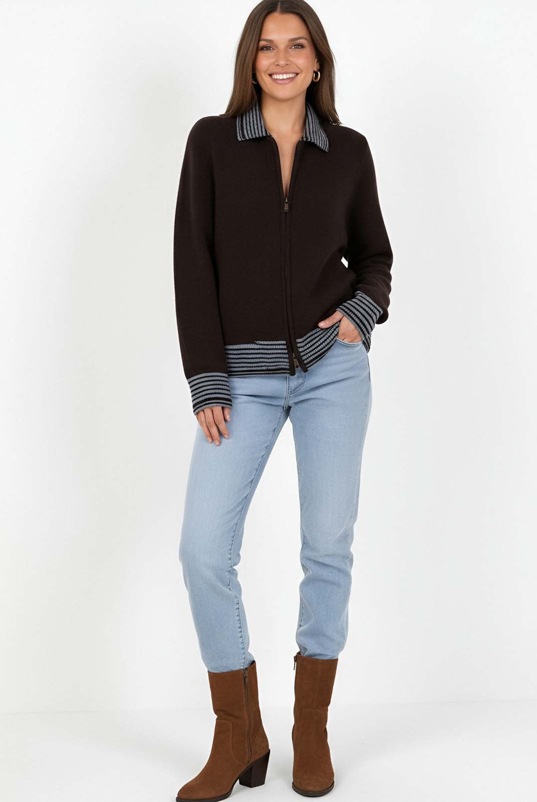 ASOBIO Merino Wool Zip-Up Cardigan