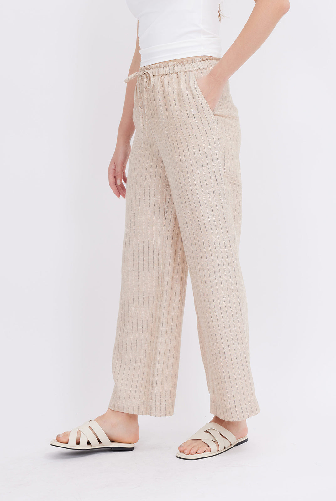 Mid-Rise Loose Straight Linen Pants