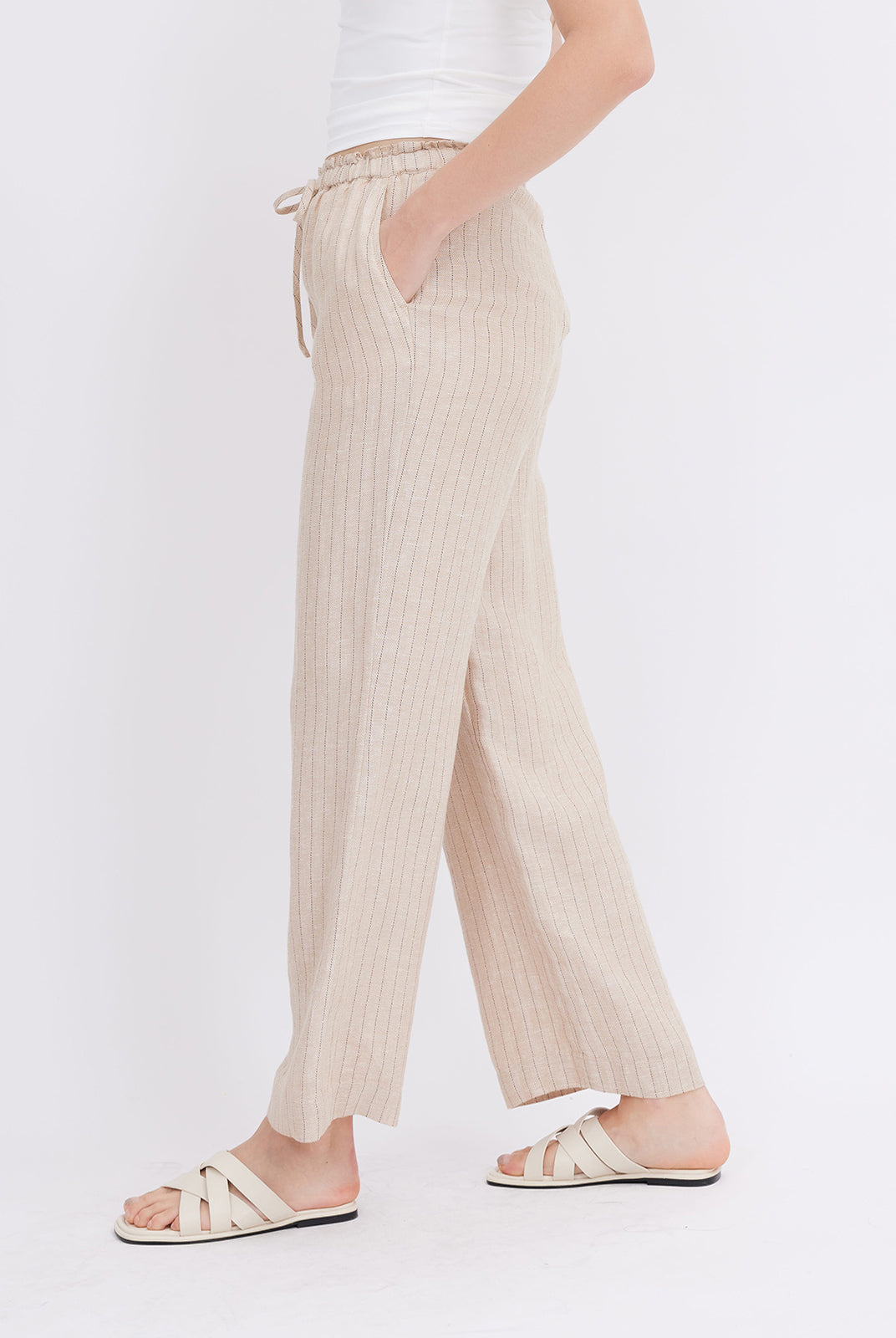 Mid-Rise Loose Straight Linen Pants