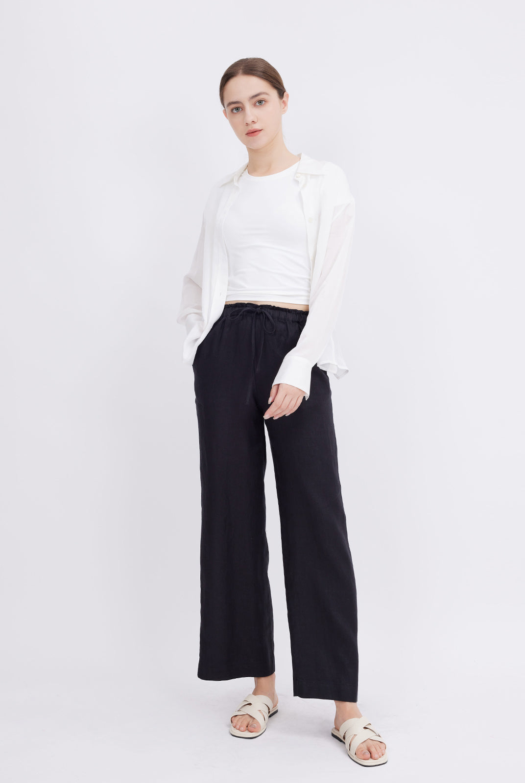 Mid-Rise Loose Straight Linen Pants