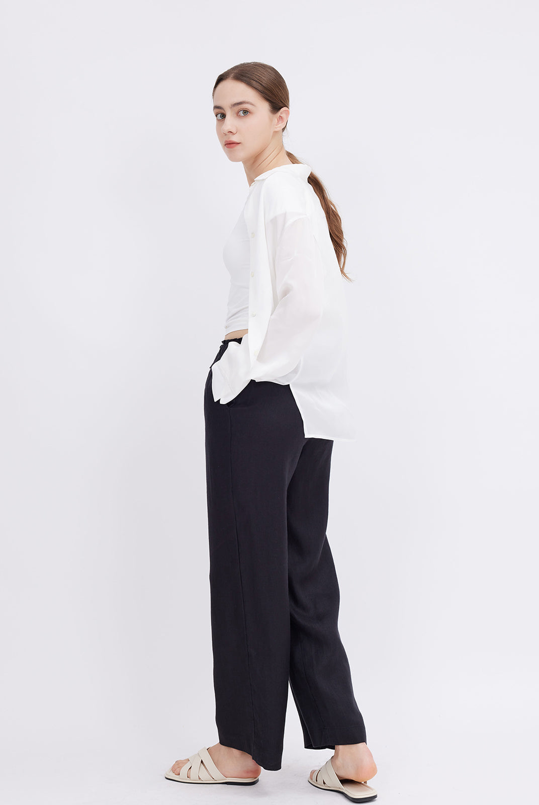 Mid-Rise Loose Straight Linen Pants