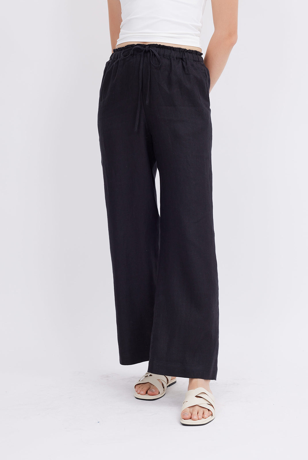 Mid-Rise Loose Straight Linen Pants