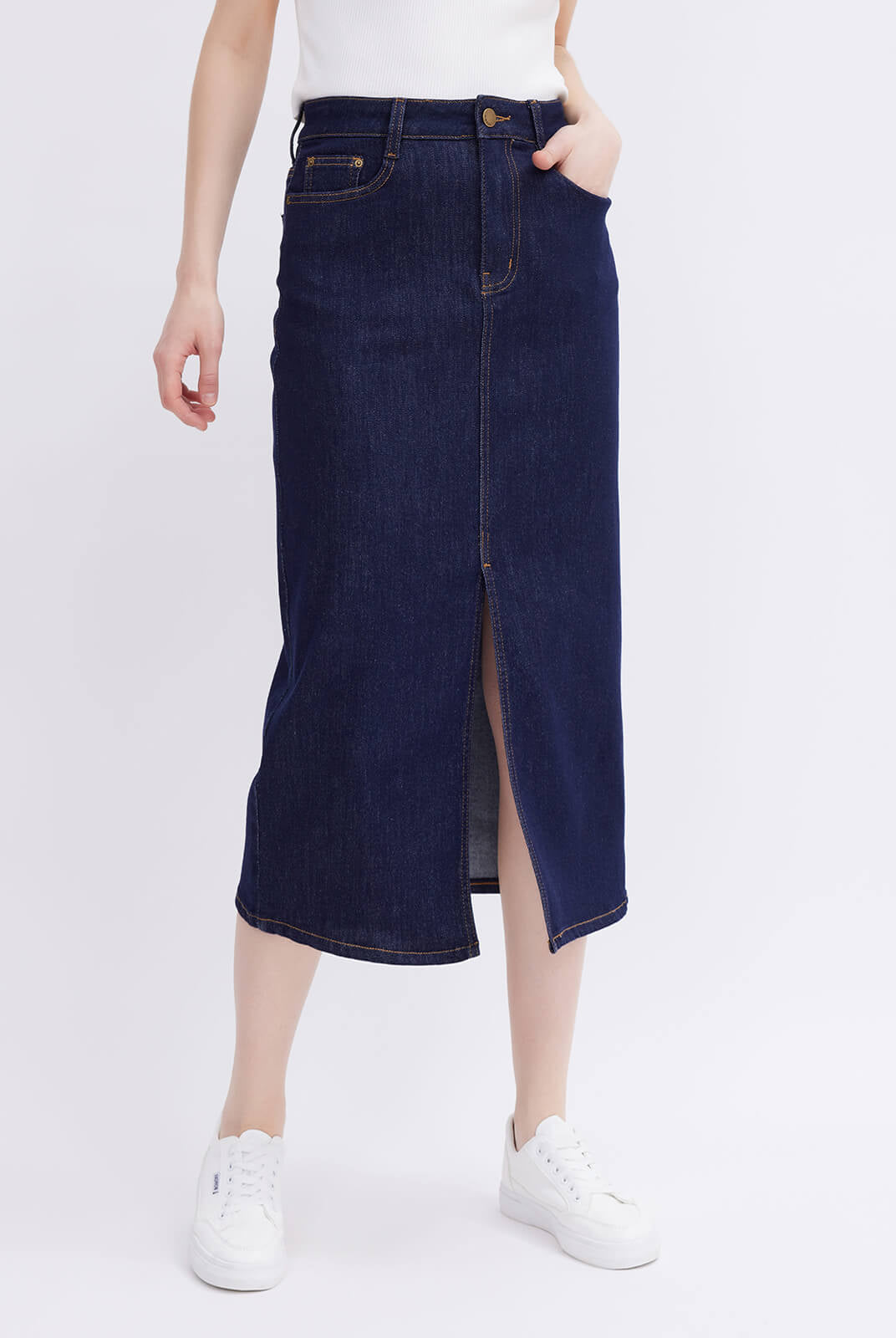 Dark Wash Long Denim Skirt