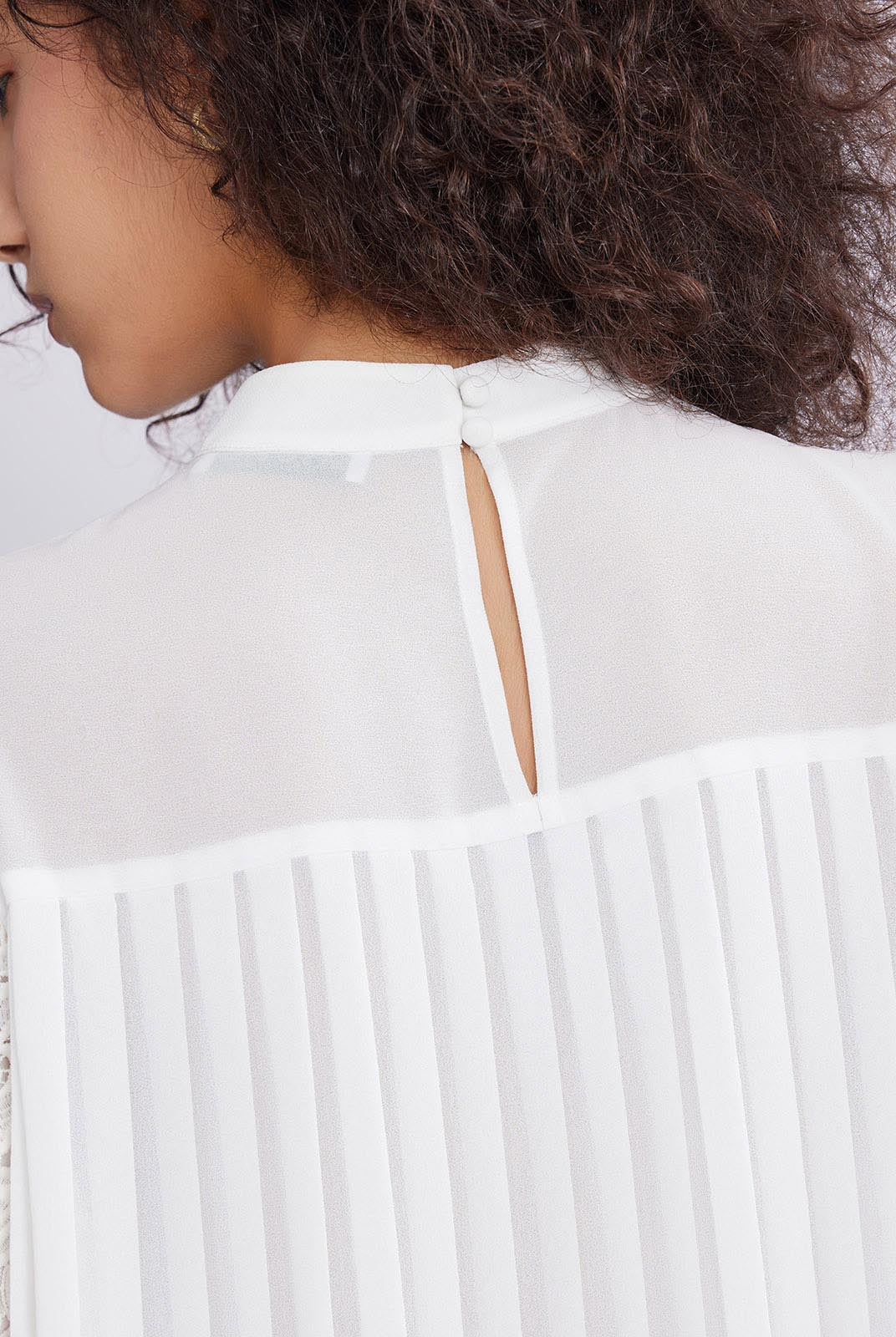 ASOBIO Pleated Chiffon Lace-Panel Blouse