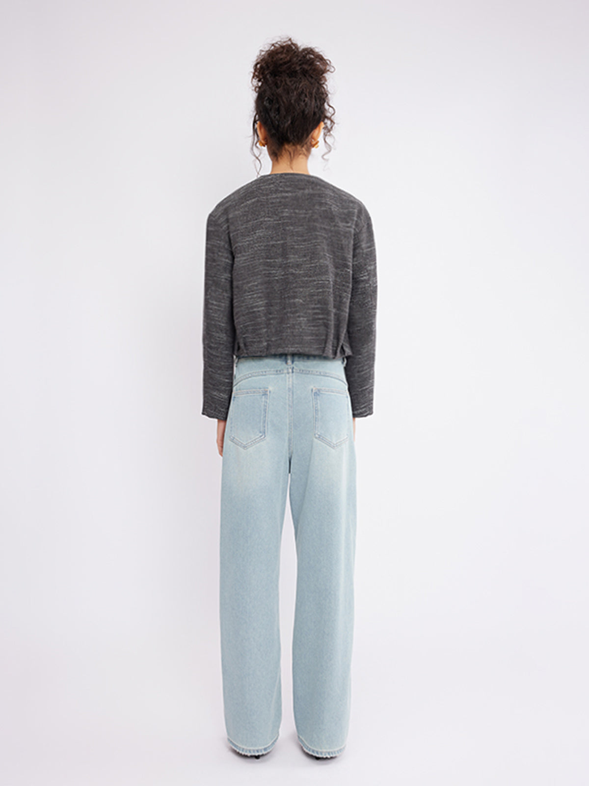 ASOBIO Cropped Tweed Jacket with Pleated Hem