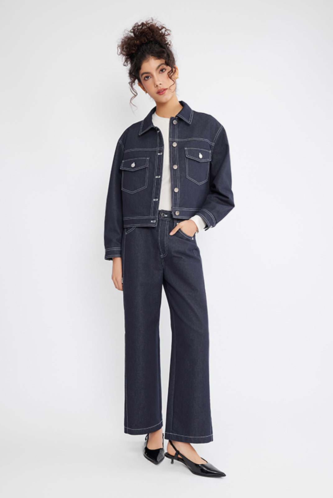ASOBIO Crop Denim Trucker Jacket