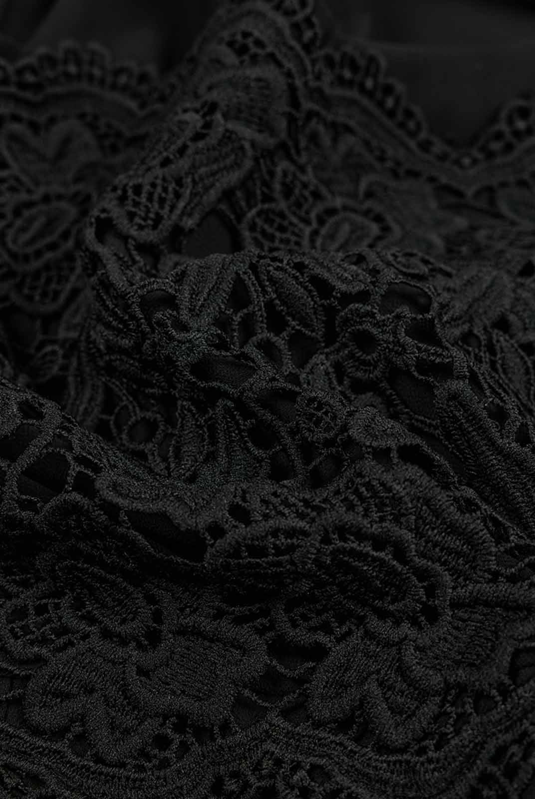 Pleated Chiffon Lace-Panel Blouse