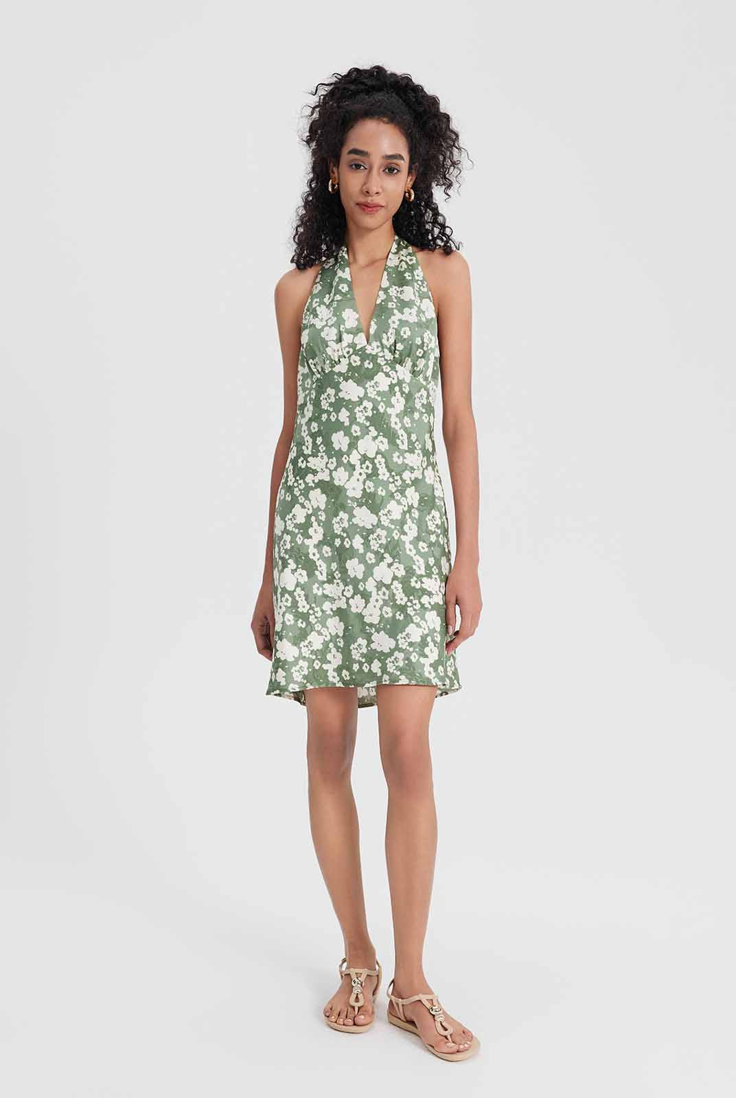 ASOBIO Halter V-Neck Draped Mini Dress