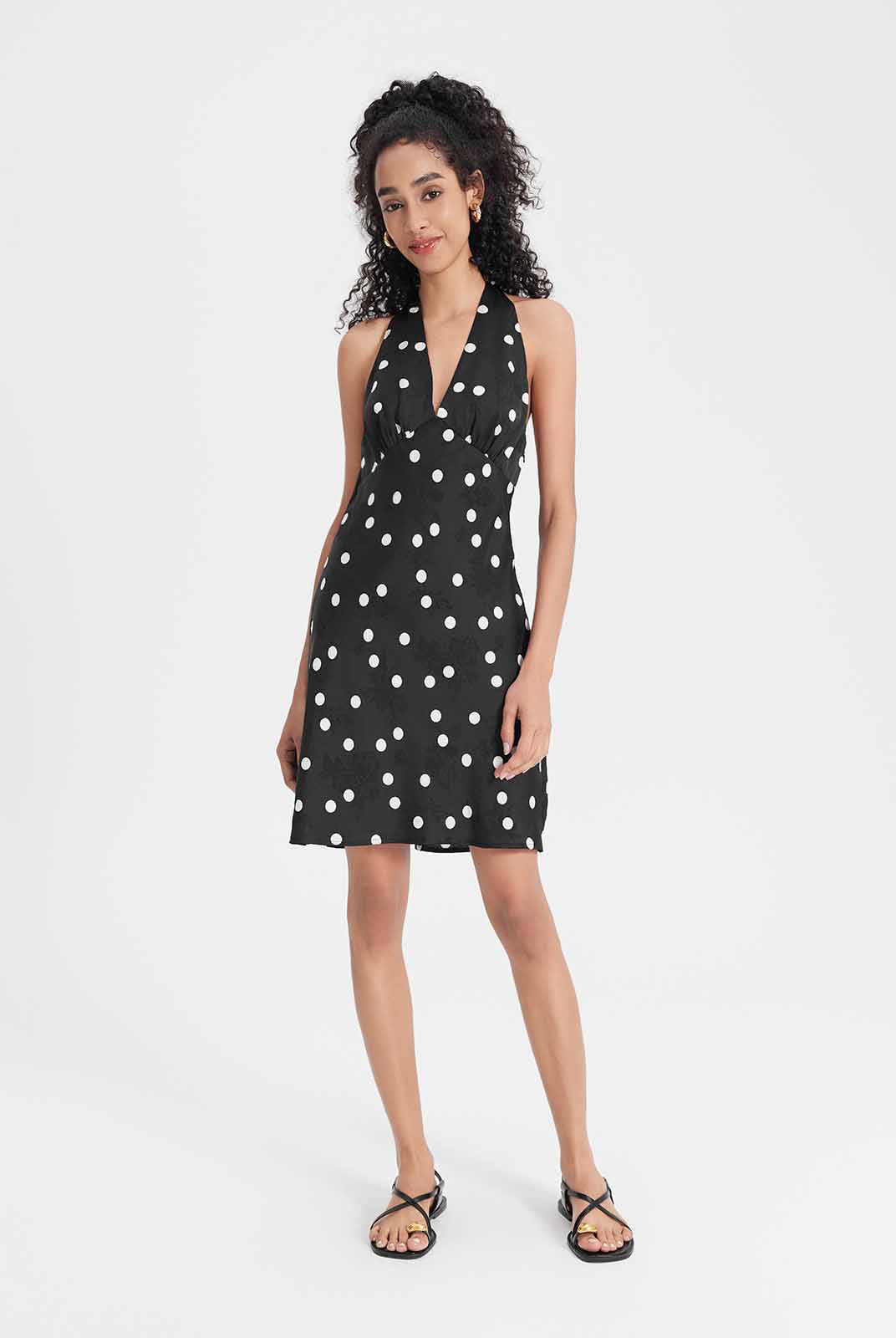 ASOBIO Halter V-Neck Draped Mini Dress