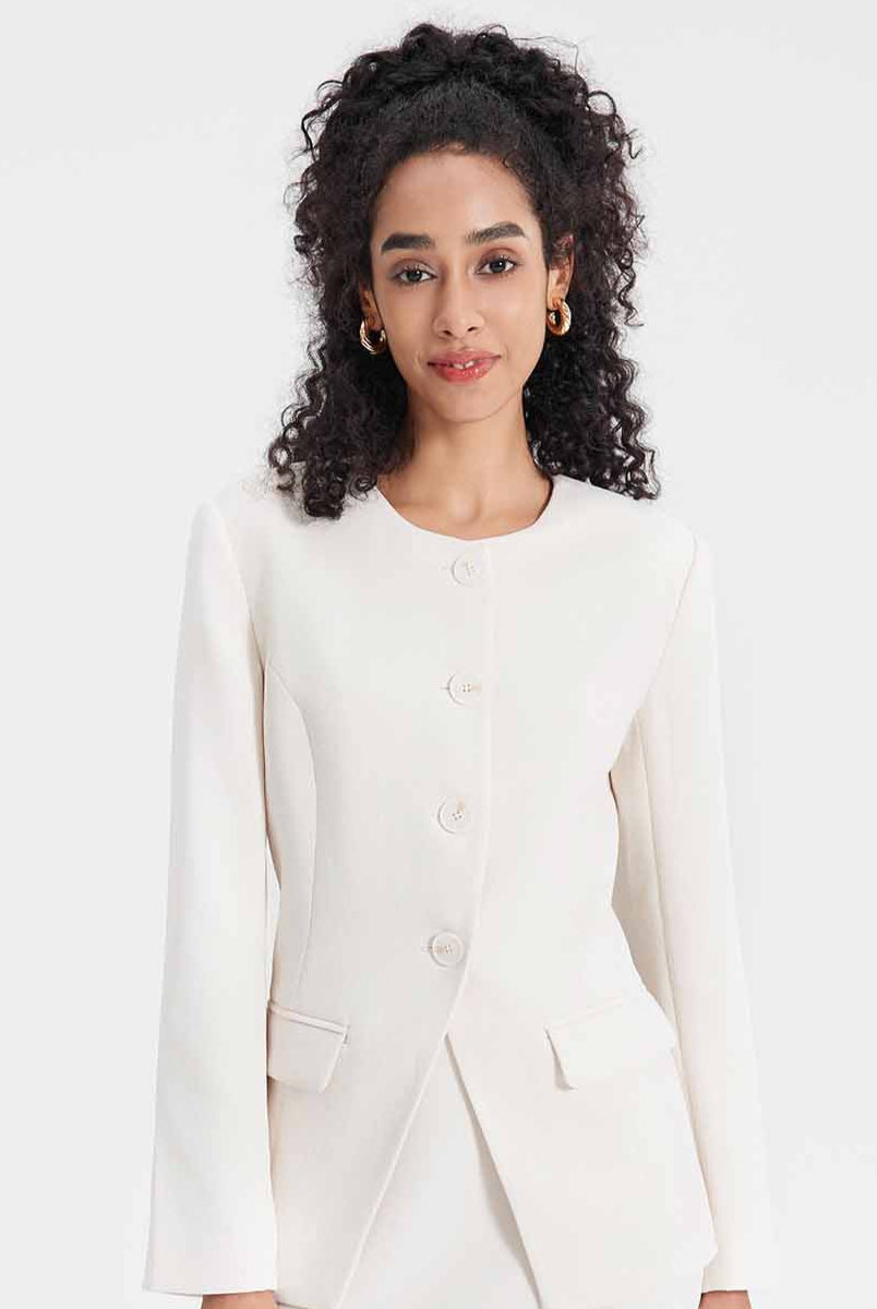 ASOBIO Tailored Round Neck Button-Up Blazer