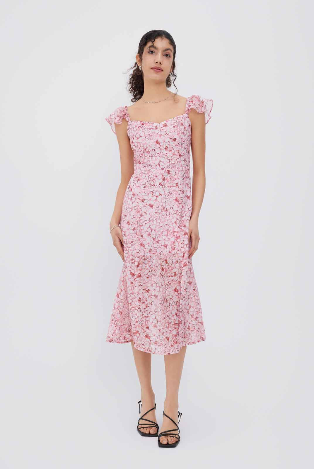 ASOBIO Printed Cap Sleeve A-Line Dress