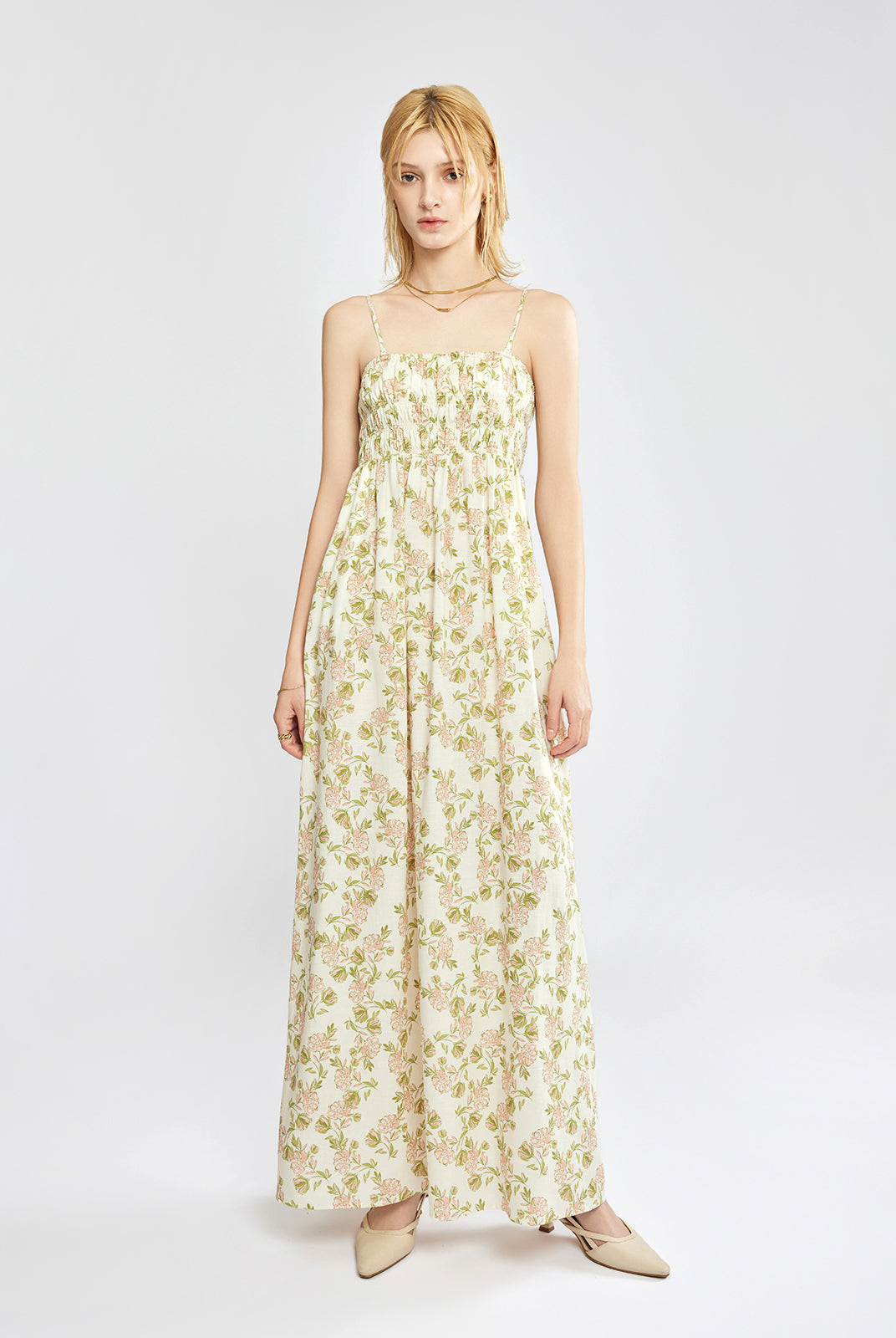 Smocked Maxi Dress with Removable Straps