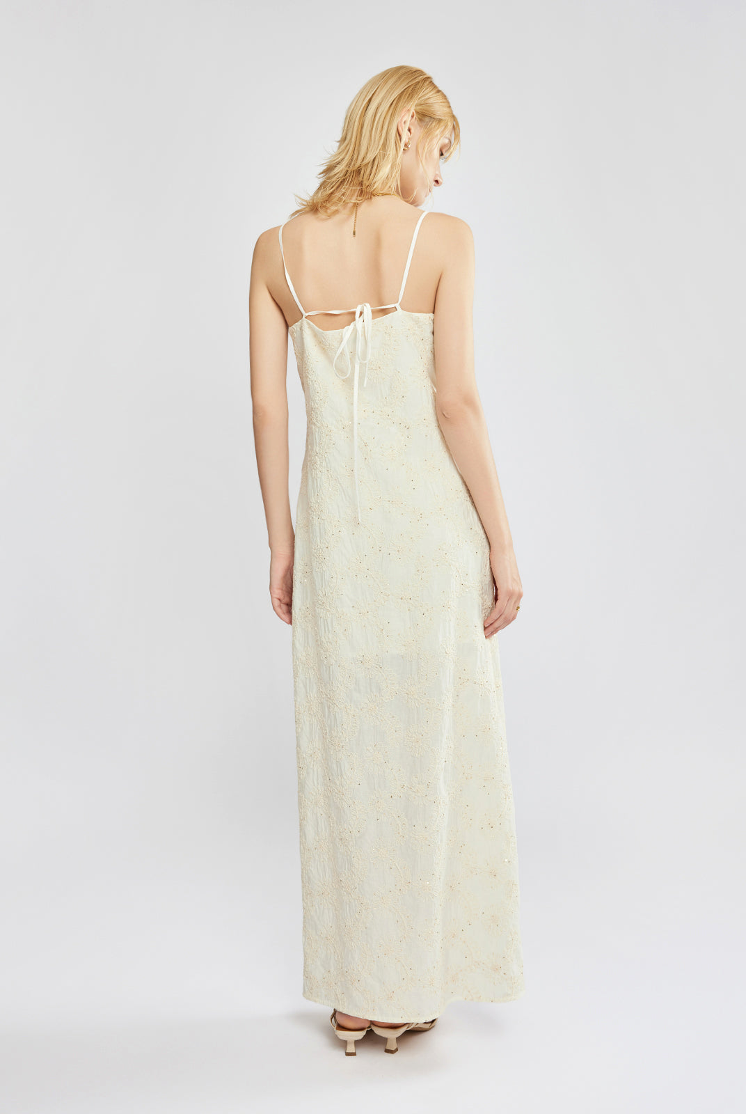Embroidered Cut Work Cami Column Maxi Dress