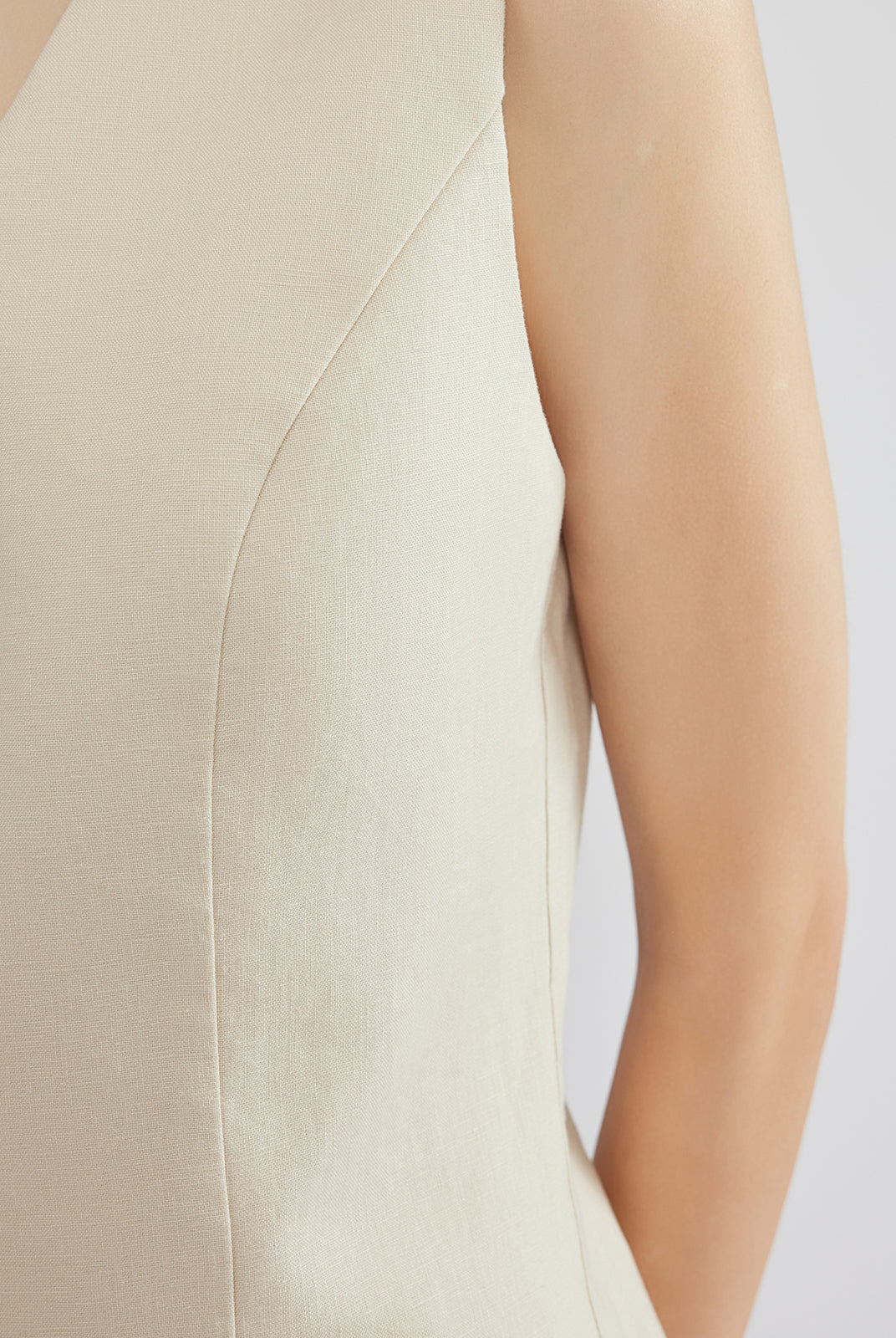 100% Linen Button-Up Linen Vest Mini Dress