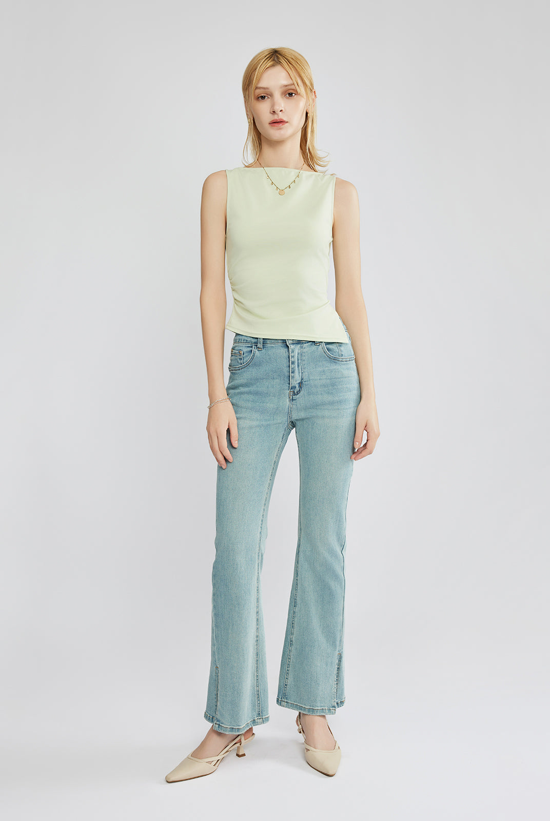 Ruched Side Asymmetrical Hem Sleeveless Top